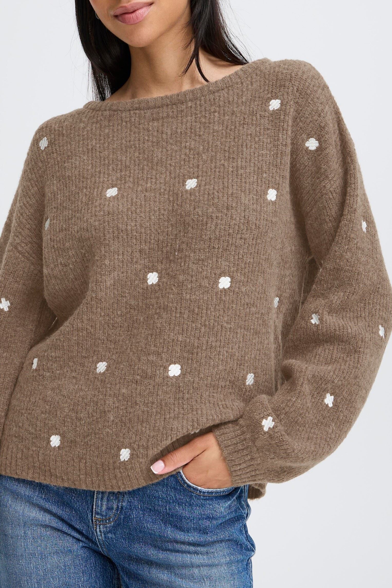 Pullover BYOTIKI EMBROIDERY JUMPER - damen braun B-Young Pullover BYOTIKI EMBROIDERY JUMPER - damen braun Walnut Mix