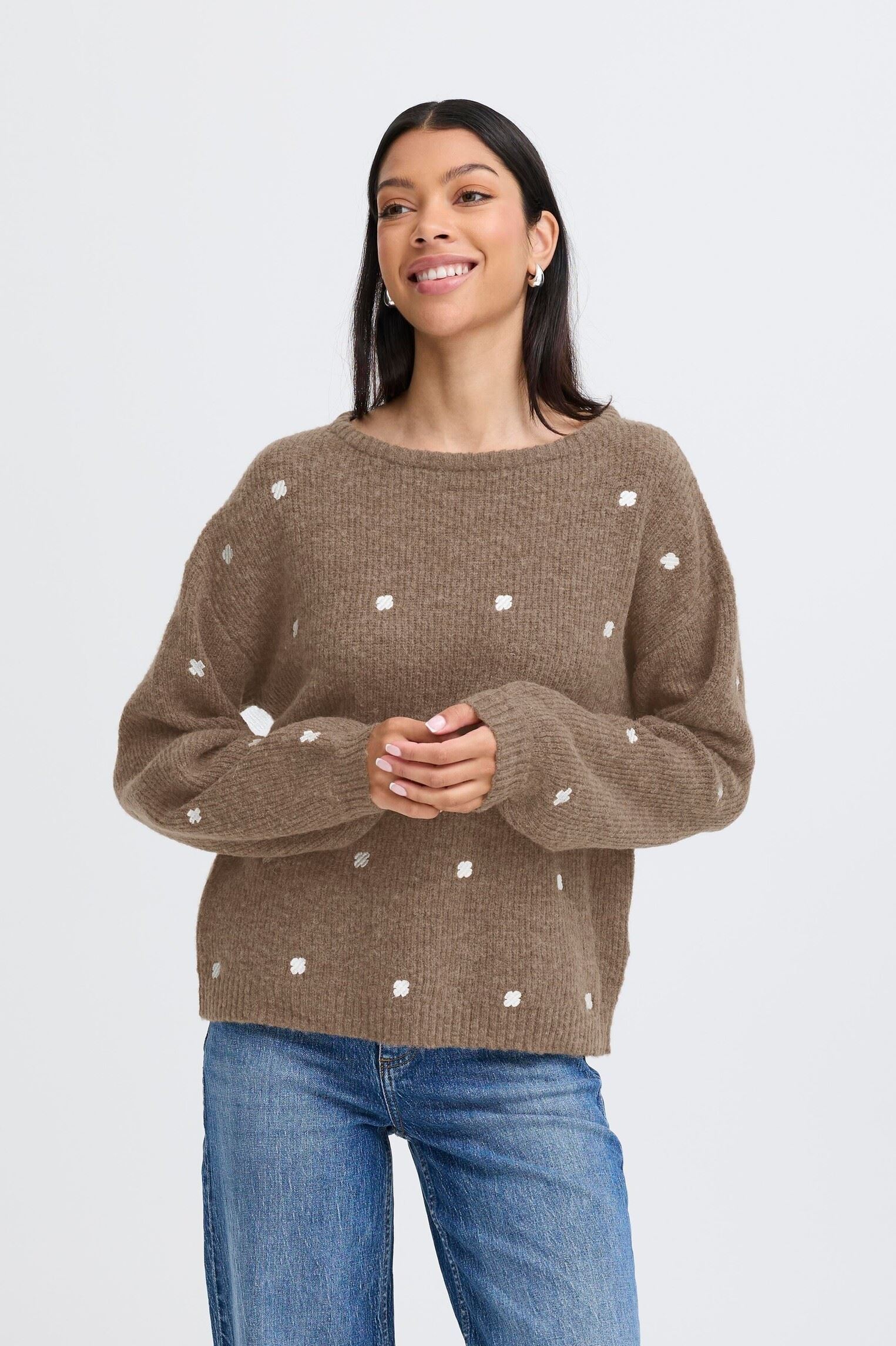 Pullover BYOTIKI EMBROIDERY JUMPER - damen braun B-Young Pullover BYOTIKI EMBROIDERY JUMPER - damen braun Walnut Mix