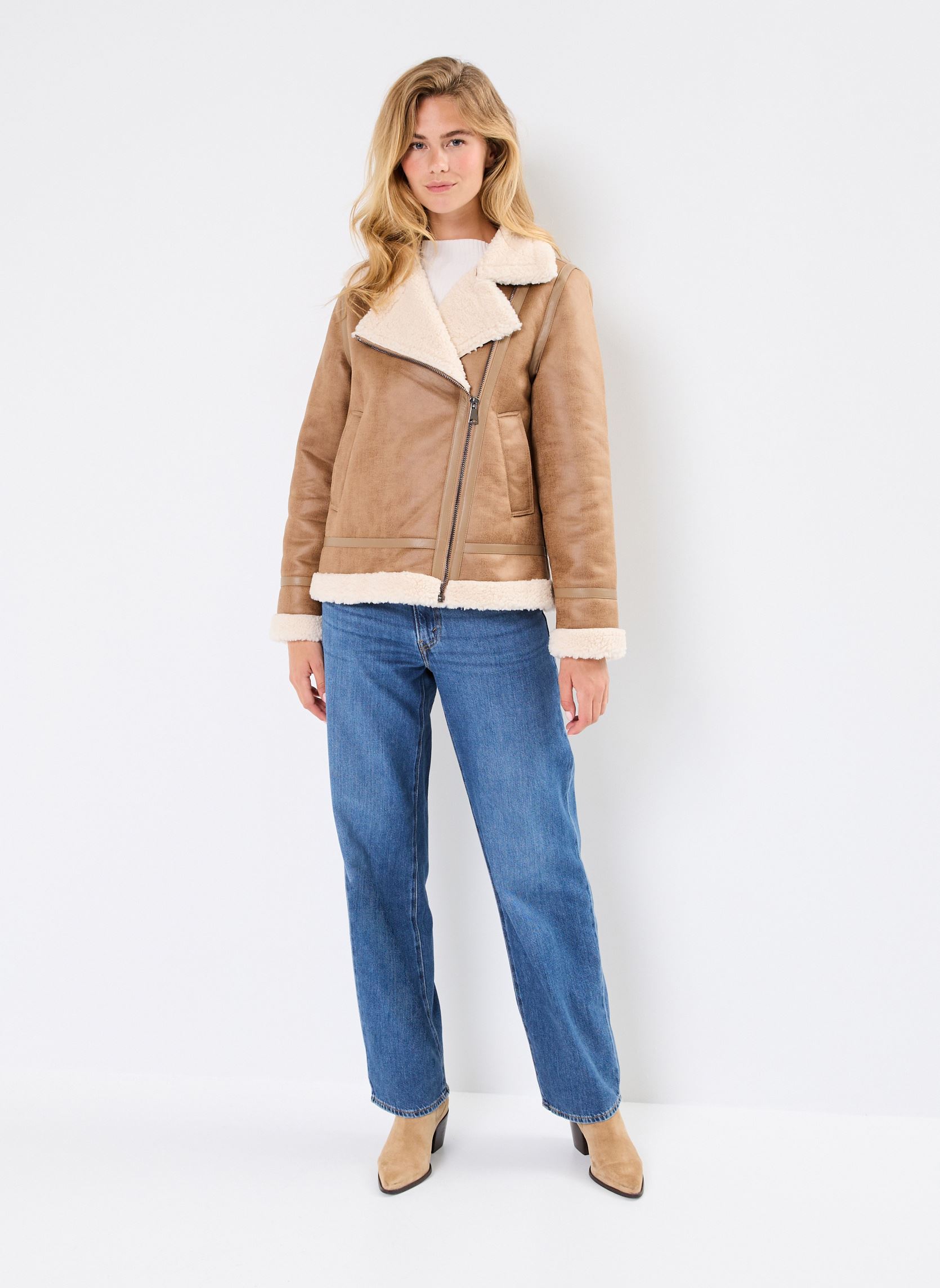 Mantels BYASANNE BIKER JACKET - dames beige B-Young Mantels BYASANNE BIKER JACKET - dames beige Toasted Coconut Mix