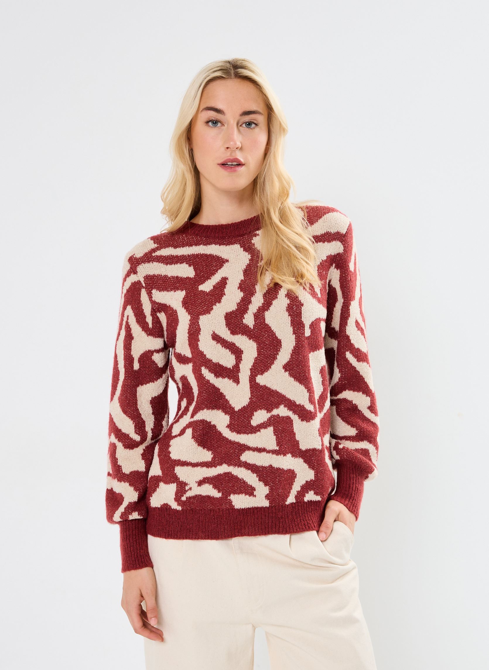 Pullover BYODILLE JAQUARD JUMPER - damen bordeaux B-Young Pullover BYODILLE JAQUARD JUMPER - damen bordeaux Pomegranate Mix