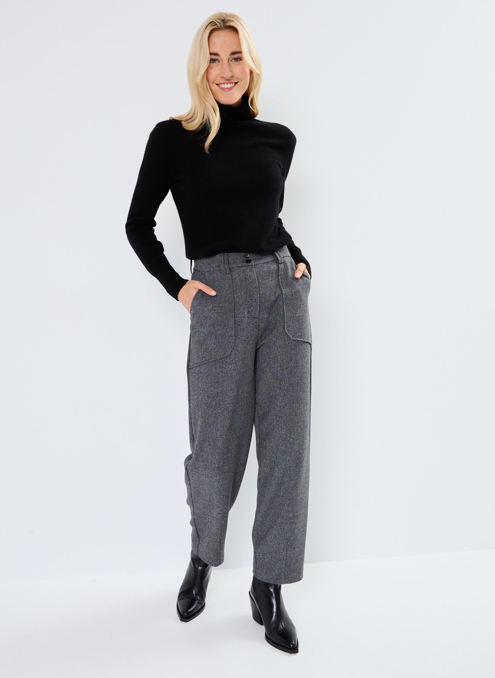 Pantalones rectos BYETONA PANTS - mujer gris B-Young Pantalones rectos BYETONA PANTS - mujer gris Mid Grey Melange