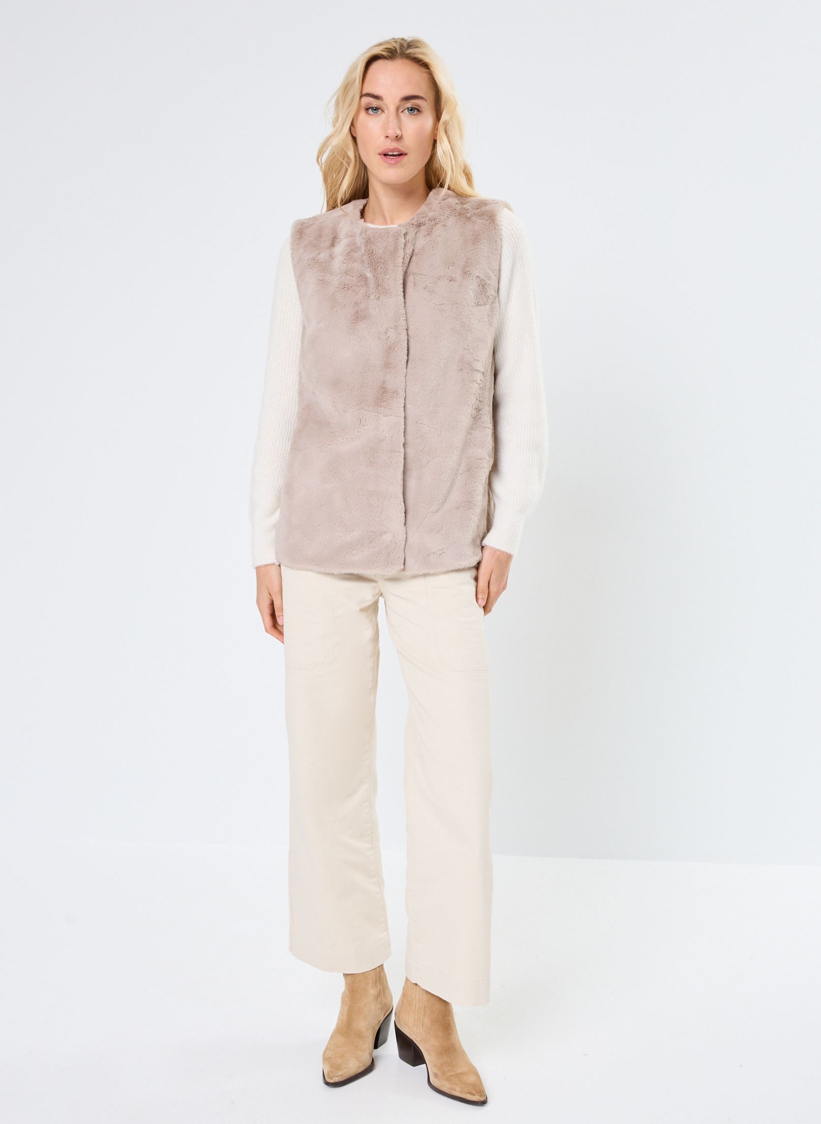 Vestes fourrure BYCALINO WAISTCOAT - femme beige B-Young Vestes fourrure BYCALINO WAISTCOAT - femme beige String