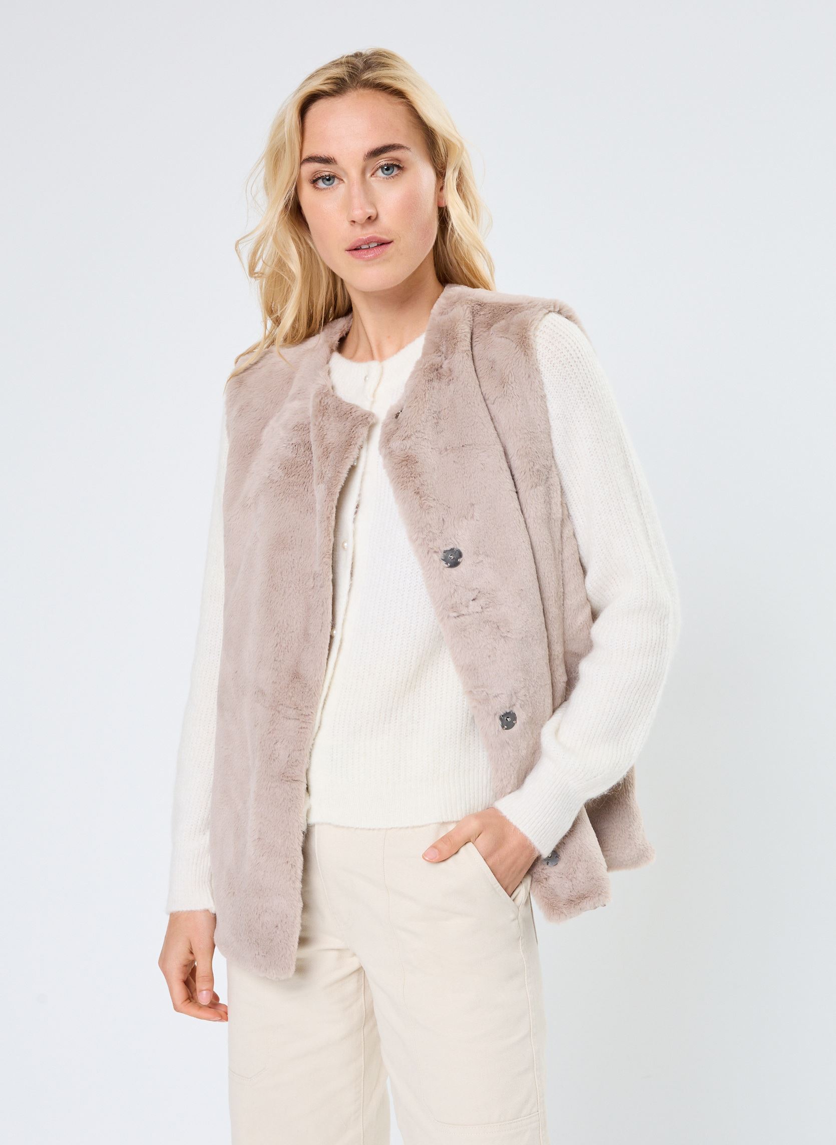Vestes fourrure BYCALINO WAISTCOAT - femme beige B-Young Vestes fourrure BYCALINO WAISTCOAT - femme beige String