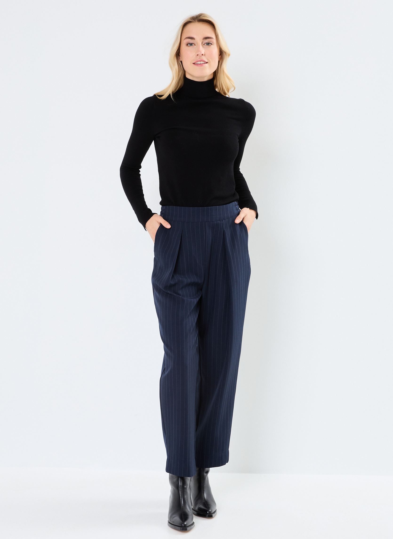 Pantalons larges BYMMIDDE BARREL PANTS - femme bleu B-Young Pantalons larges BYMMIDDE BARREL PANTS - femme bleu Navy Pinstripe Mix