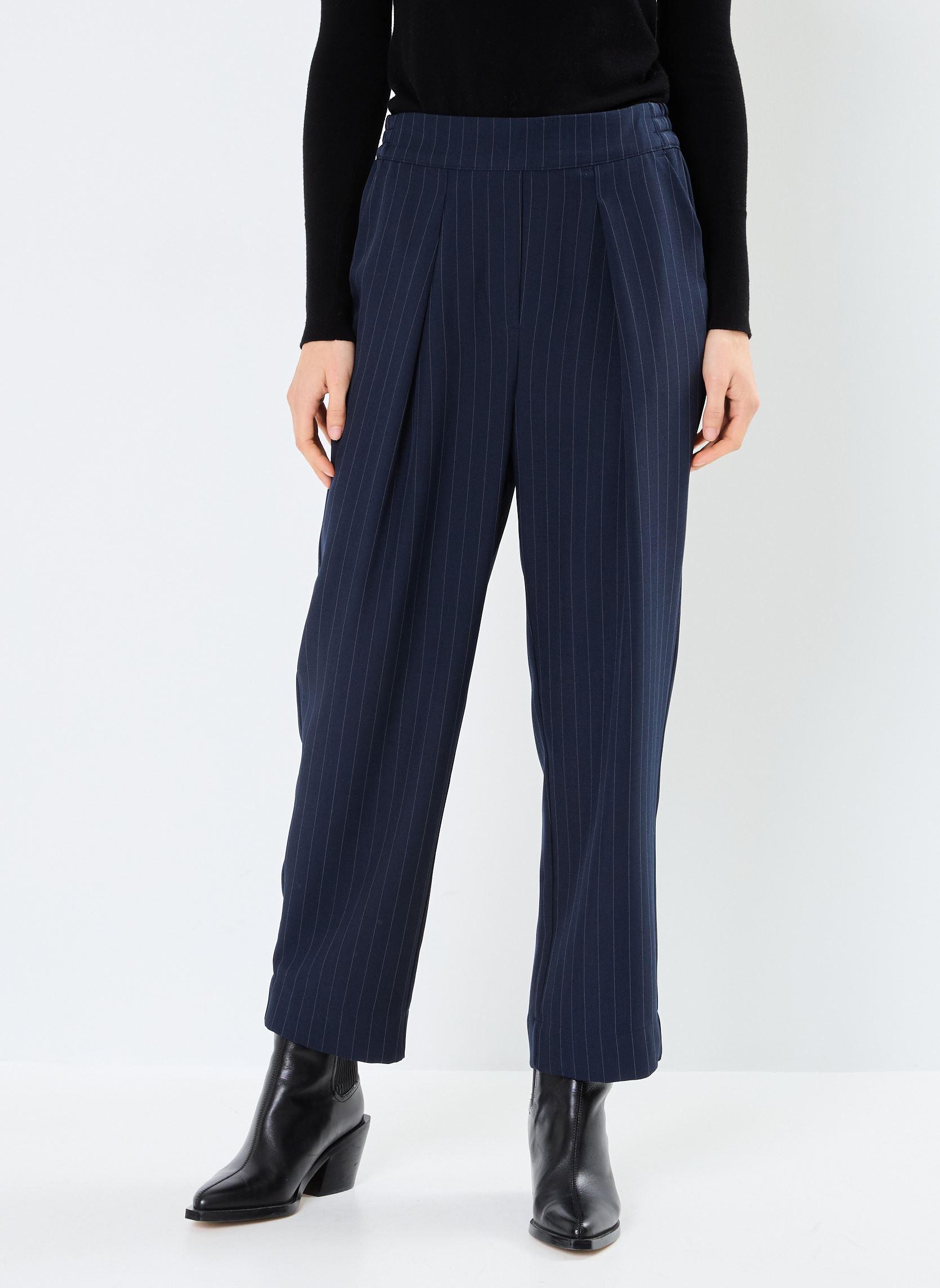 Pantalons larges BYMMIDDE BARREL PANTS - femme bleu B-Young Pantalons larges BYMMIDDE BARREL PANTS - femme bleu Navy Pinstripe Mix