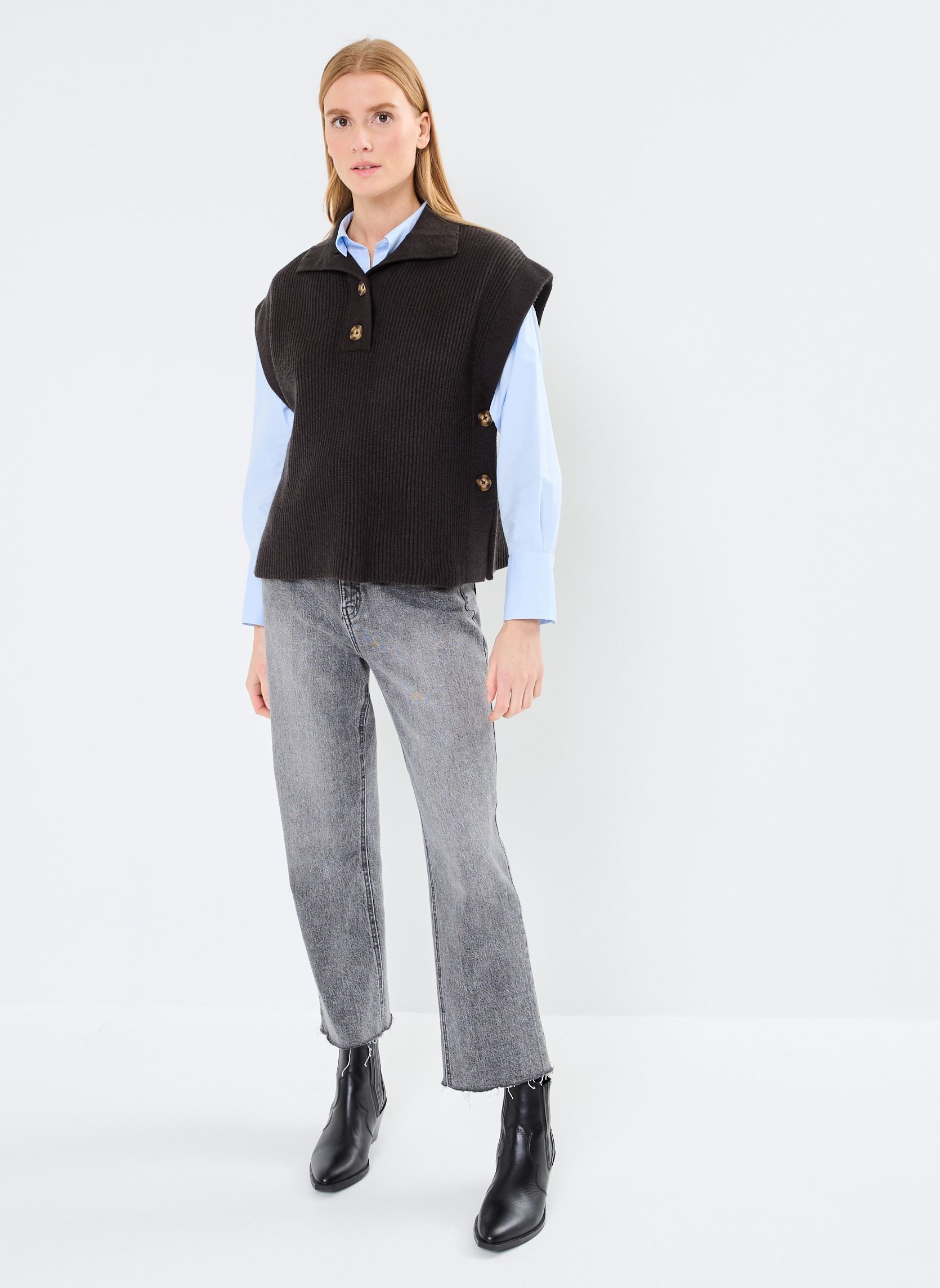 Pullover BYMILONE POLO VEST - damen grau B-Young Pullover BYMILONE POLO VEST - damen grau Dark Grey Melange
