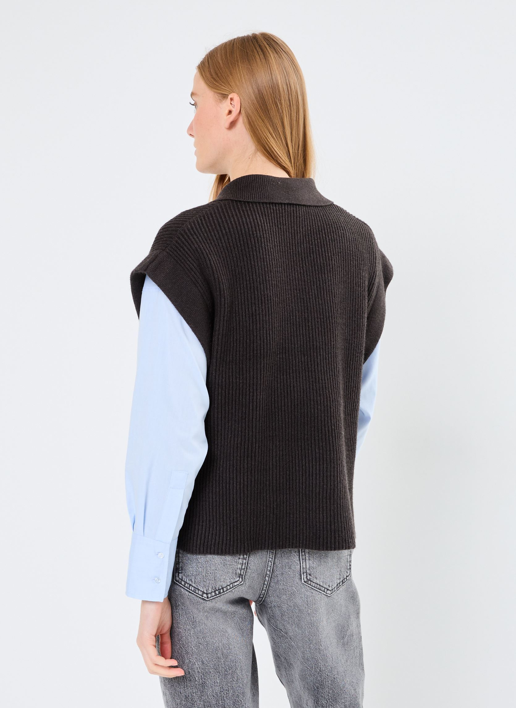 Pullover BYMILONE POLO VEST - damen grau B-Young Pullover BYMILONE POLO VEST - damen grau Dark Grey Melange