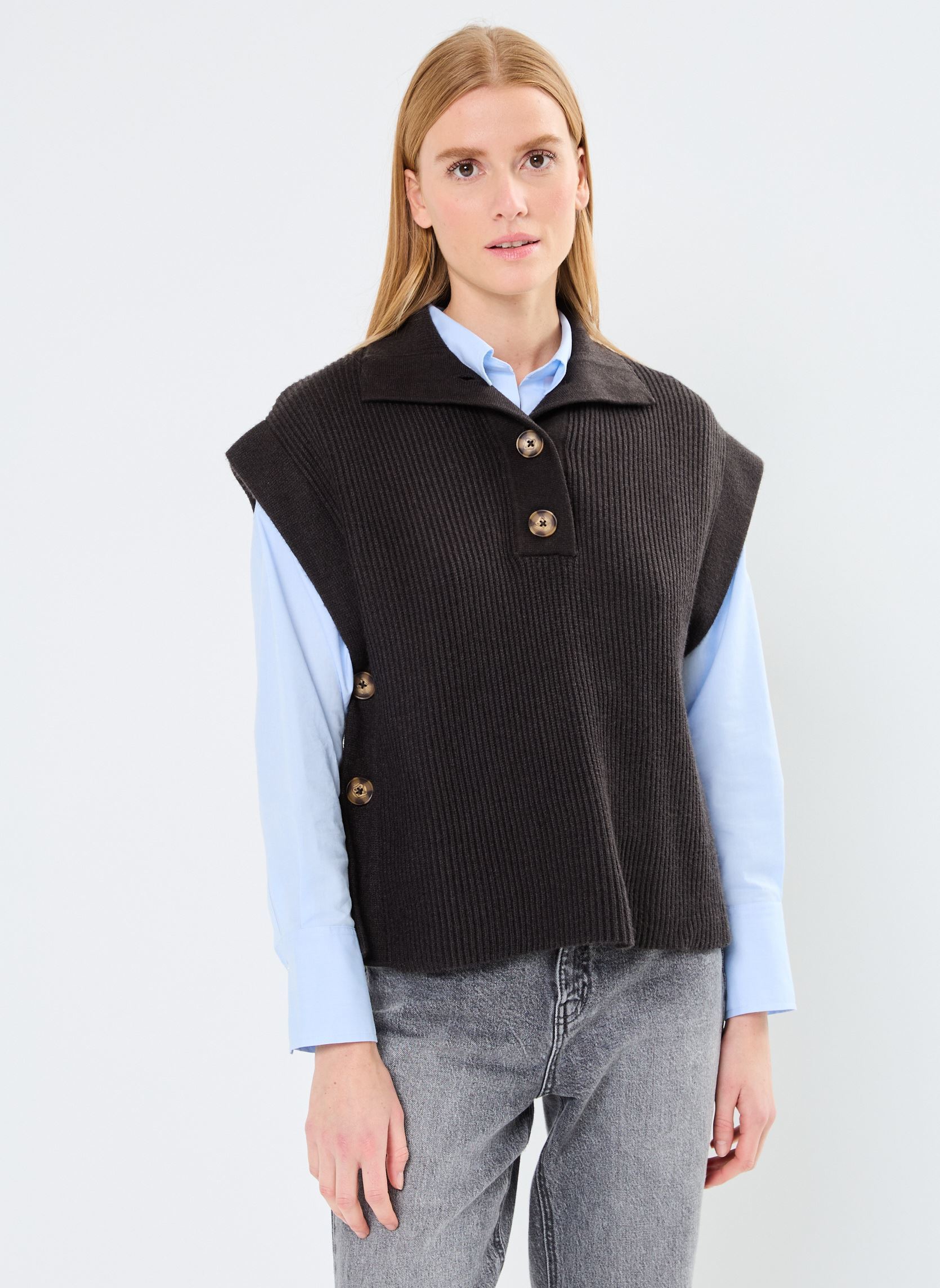 Pullover BYMILONE POLO VEST - damen grau B-Young Pullover BYMILONE POLO VEST - damen grau Dark Grey Melange