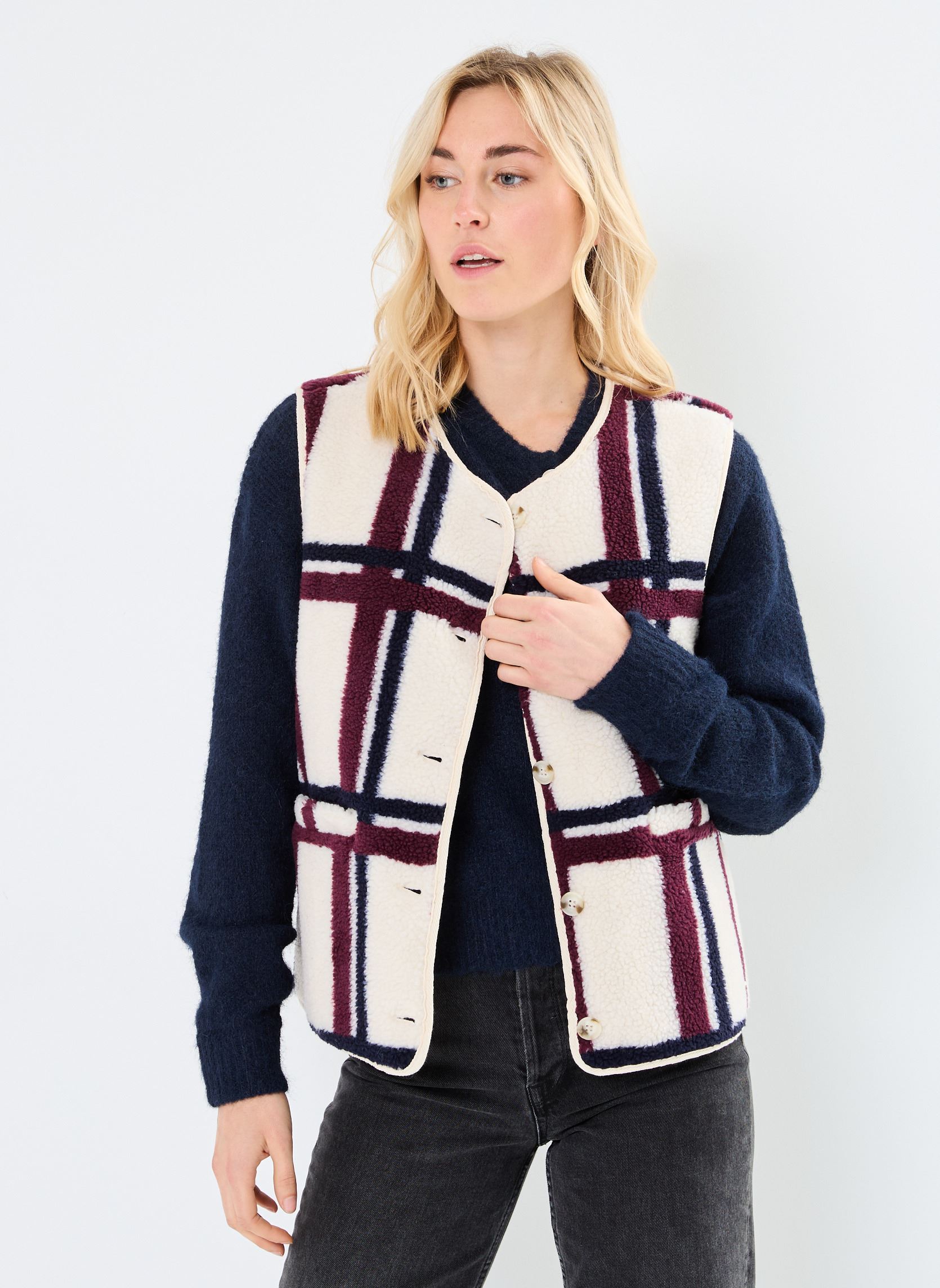 Vestes sans manches Ihganila Wa femme beige Ichi Vestes sans manches Ihganila Wa femme beige BIRCH CHECKED