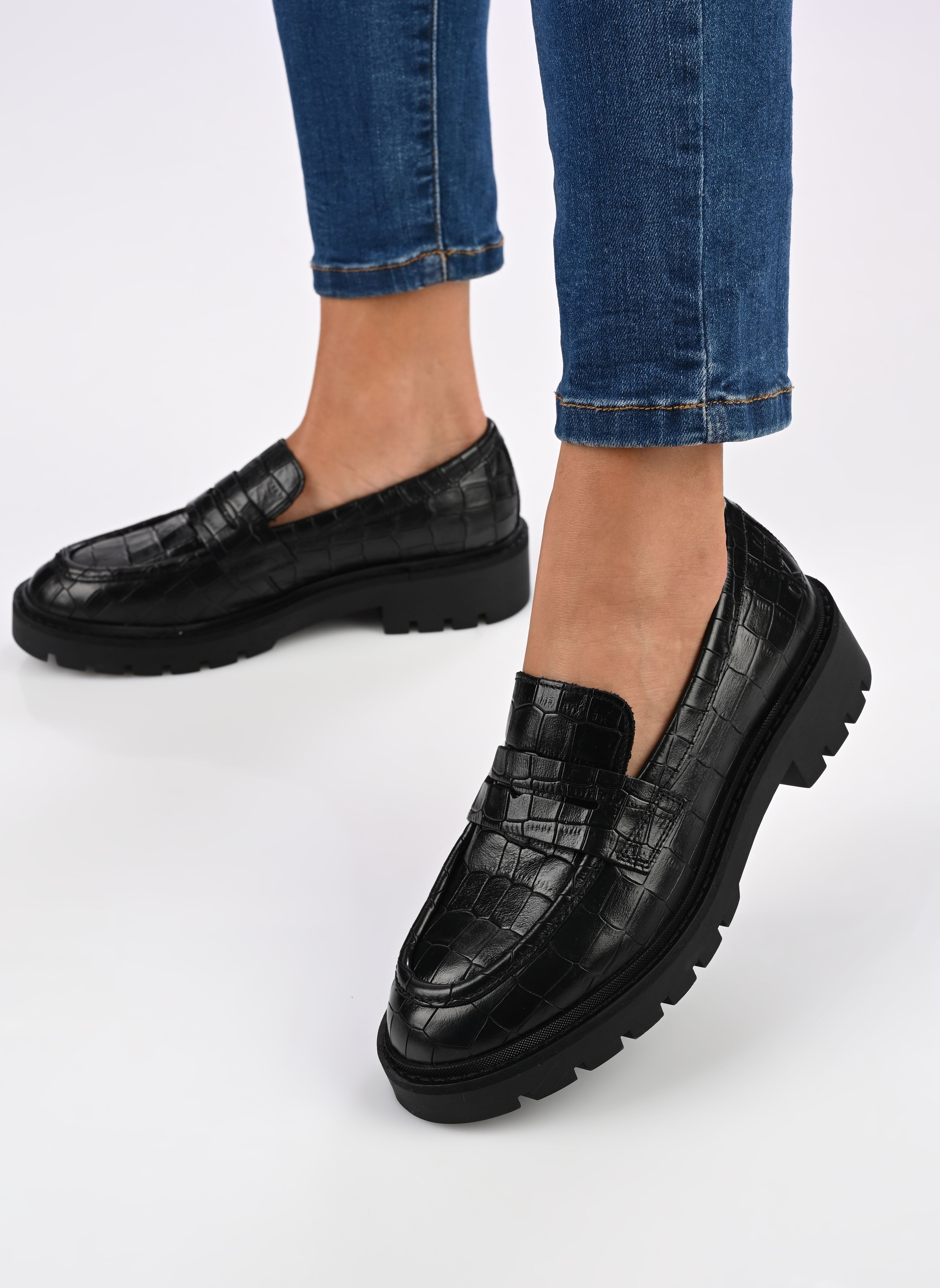Loafer FLATFORM LOAFER MG CROC LTH damen schwarz Calvin Klein Loafer FLATFORM LOAFER MG CROC LTH damen schwarz 0GJ TRIPLE BLACK