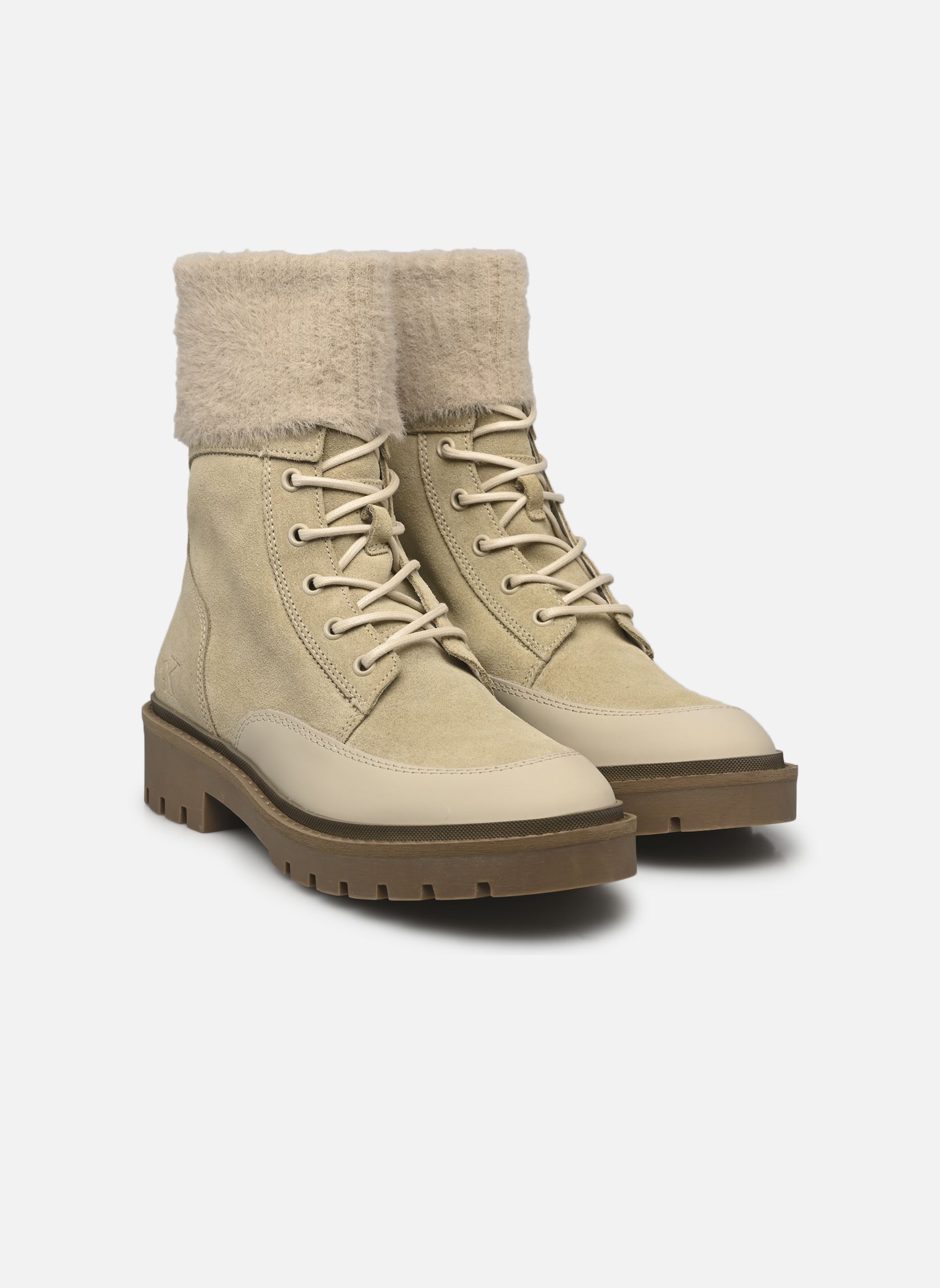 Geschnürte Stiefeletten COMBAT MID LACE UP BOOT WL damen beige Calvin Klein Geschnürte Stiefeletten COMBAT MID LACE UP BOOT WL damen beige 0HG EGGSHELL/SAVANNAH TAN