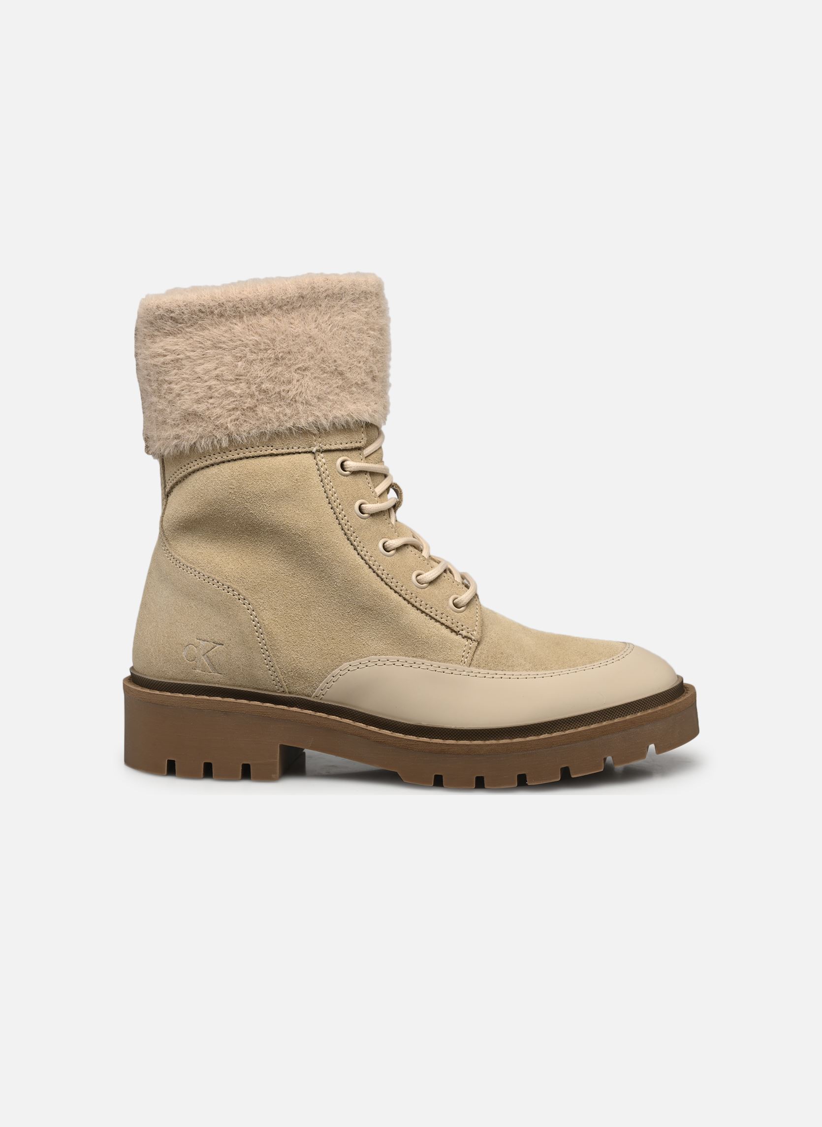 Geschnürte Stiefeletten COMBAT MID LACE UP BOOT WL damen beige Calvin Klein Geschnürte Stiefeletten COMBAT MID LACE UP BOOT WL damen beige 0HG EGGSHELL/SAVANNAH TAN