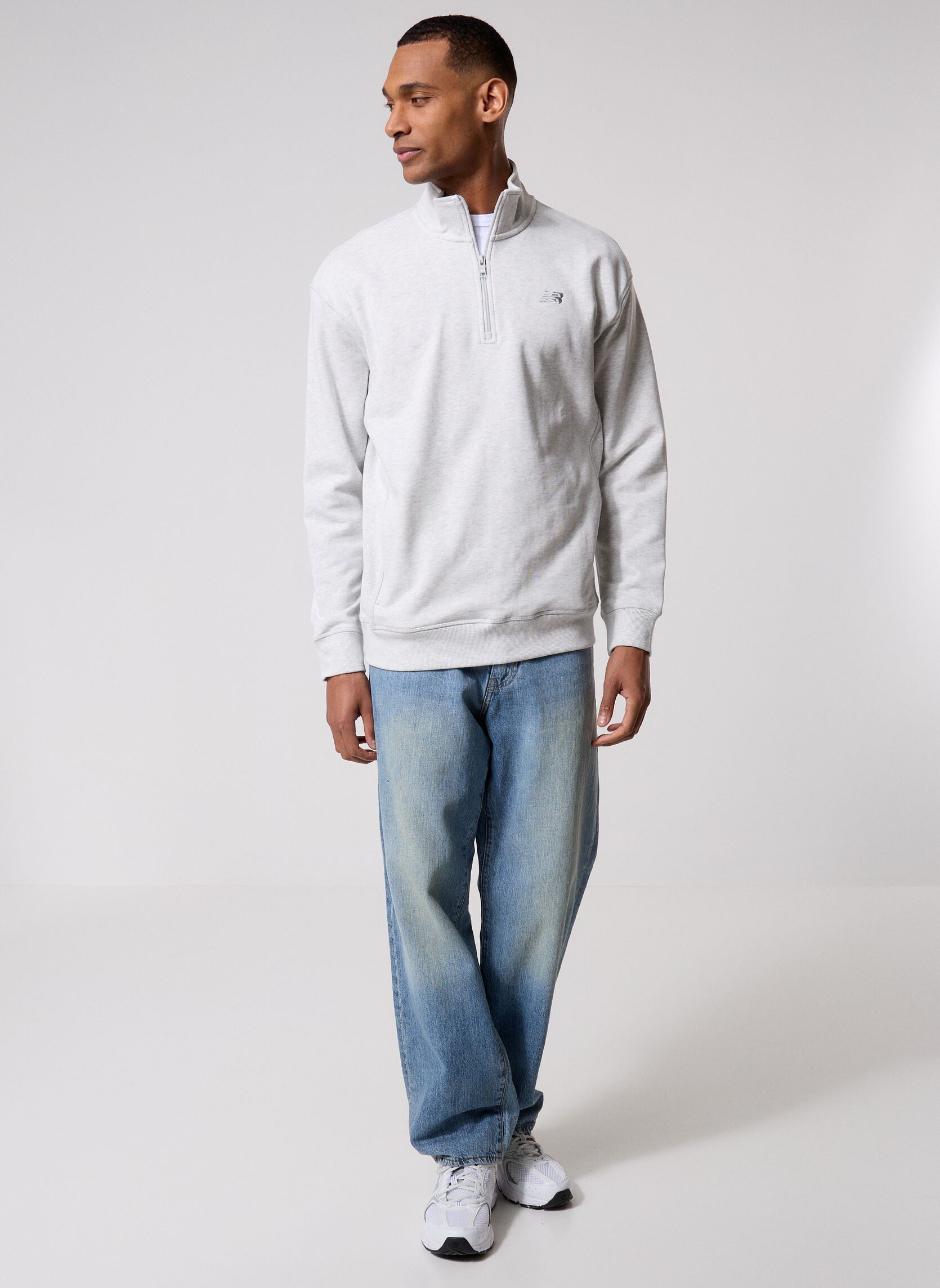 Sweaters met rits Athletics Fleece 1/2 Zip heren grijs New Balance Sweaters met rits Athletics Fleece 1/2 Zip heren grijs ASH HEATHER
