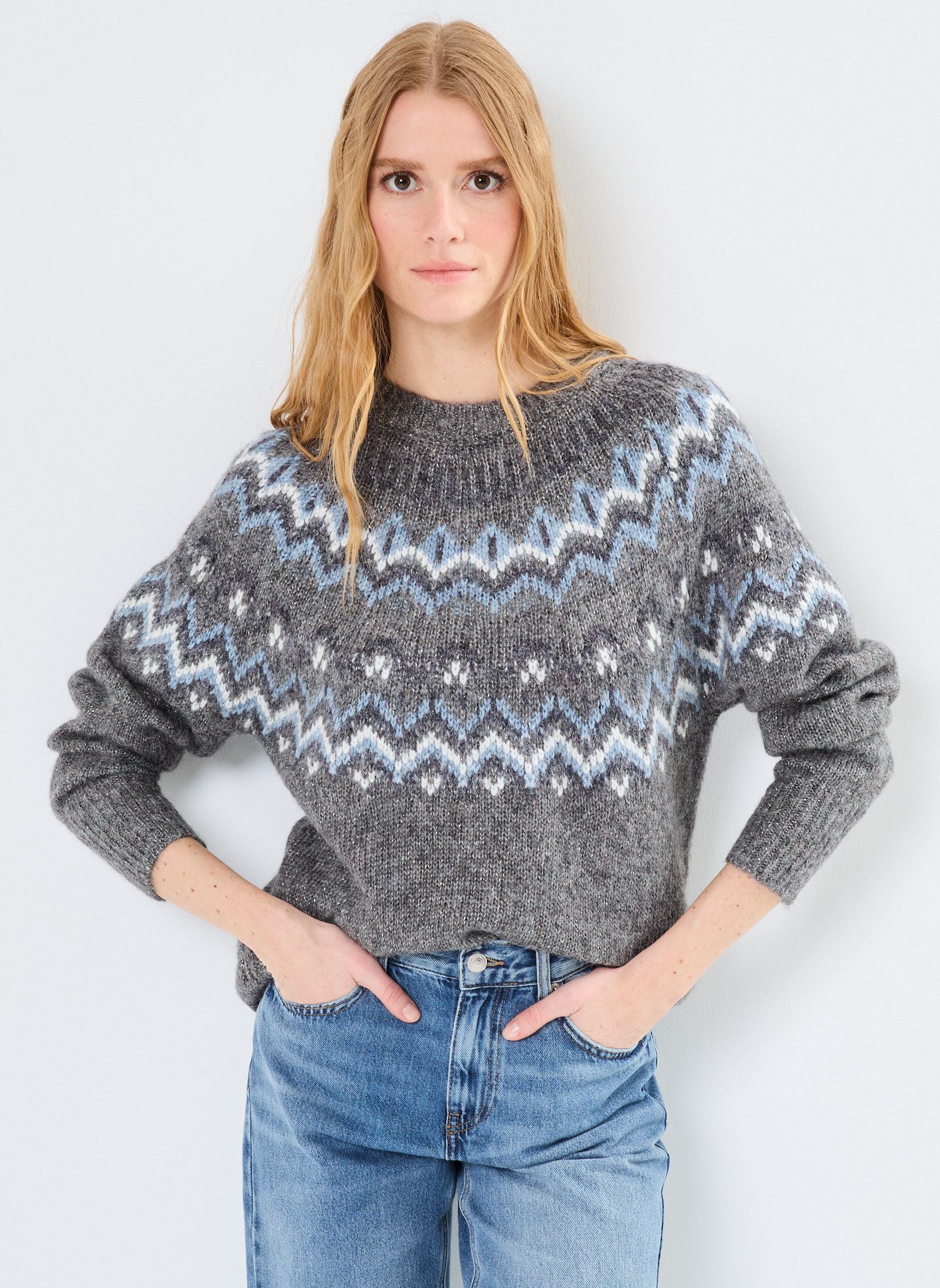 Pullover MJACQUARD damen grau MADE BY Pullover MJACQUARD damen grau IMP_JACQUARDBLEUECRU_GRIS