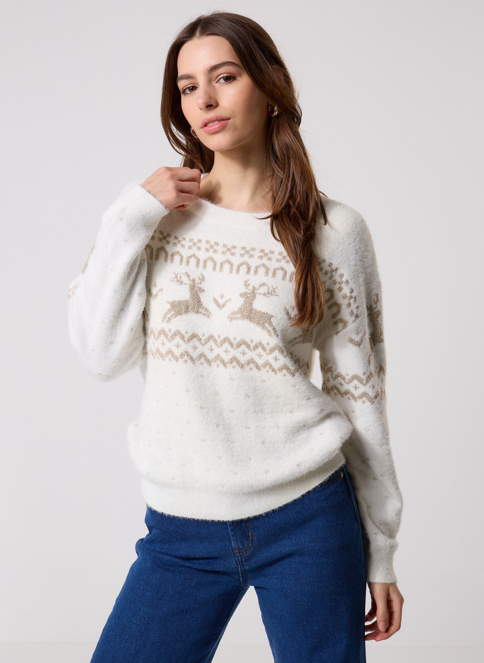 Pullover MONNOEL-CERF noël damen weiß MADE BY Pullover MONNOEL-CERF noël damen weiß Snow white