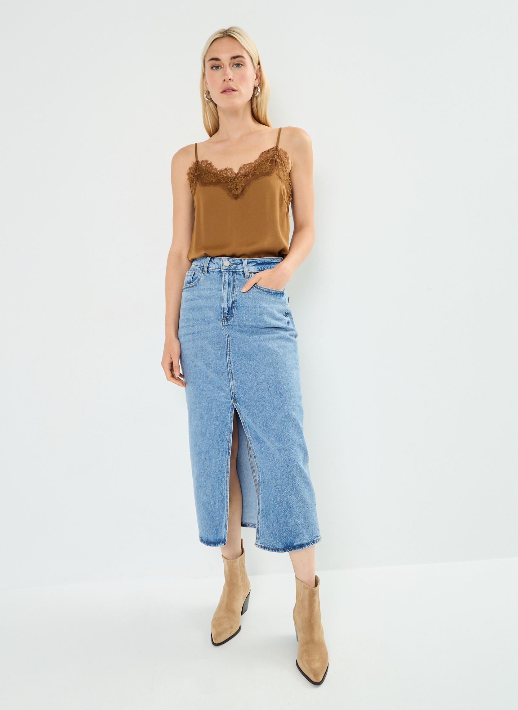 Halflange rokken VIJAF HW MIDI DENIM SKIRT-NOOS dames blauw Vila Halflange rokken VIJAF HW MIDI DENIM SKIRT-NOOS dames blauw MEDIUM BLUE DENIM