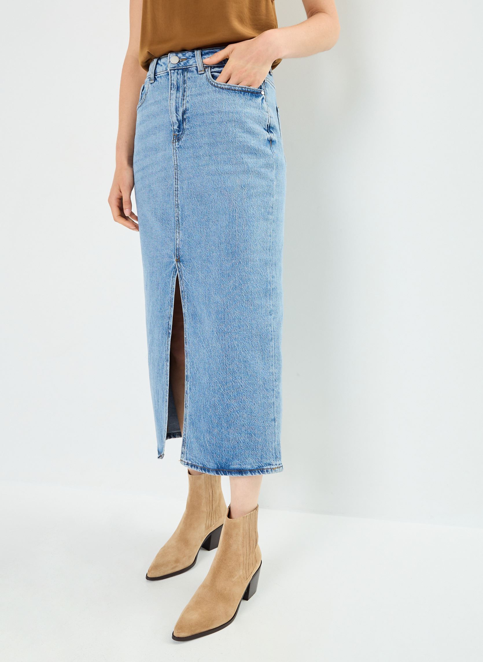 Halflange rokken VIJAF HW MIDI DENIM SKIRT-NOOS dames blauw Vila Halflange rokken VIJAF HW MIDI DENIM SKIRT-NOOS dames blauw MEDIUM BLUE DENIM