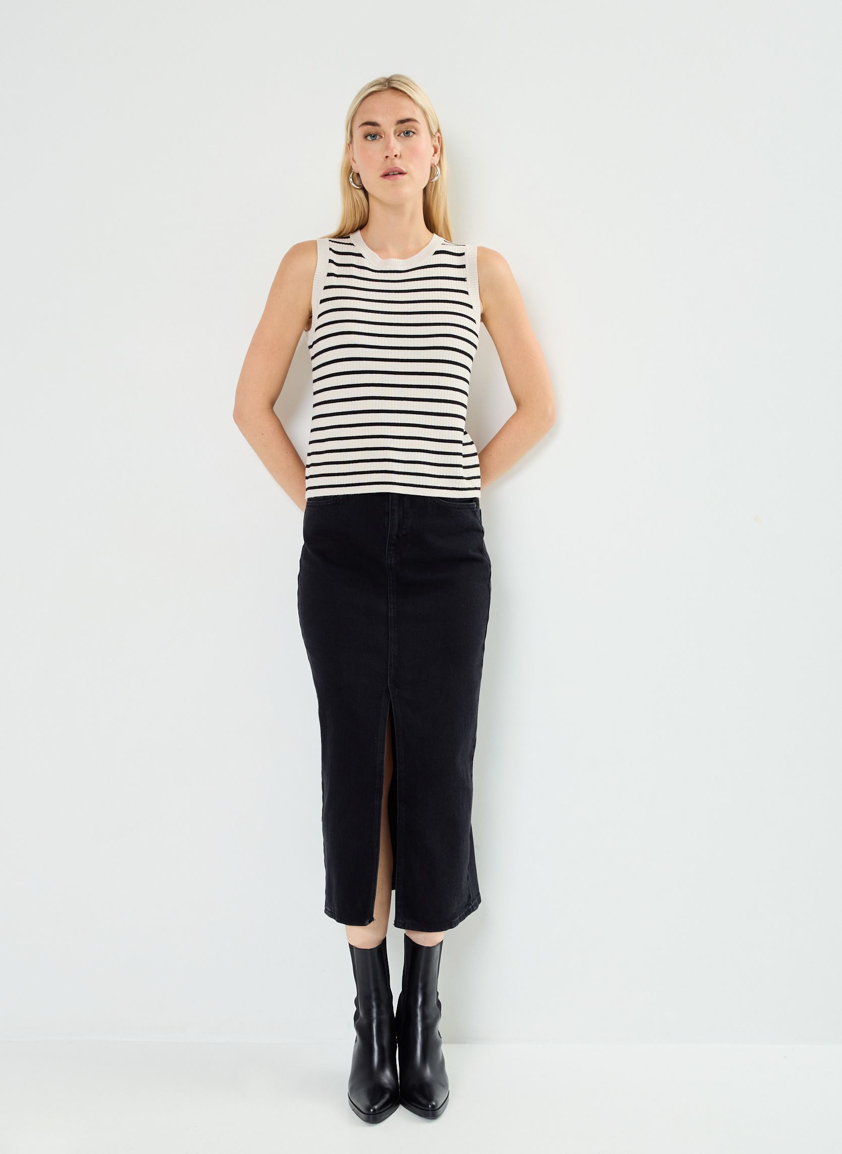 Tops VIZICHA S/S O-NECK STRIPED KNIT TOP femme beige Vila Tops VIZICHA S/S O-NECK STRIPED KNIT TOP femme beige BIRCH