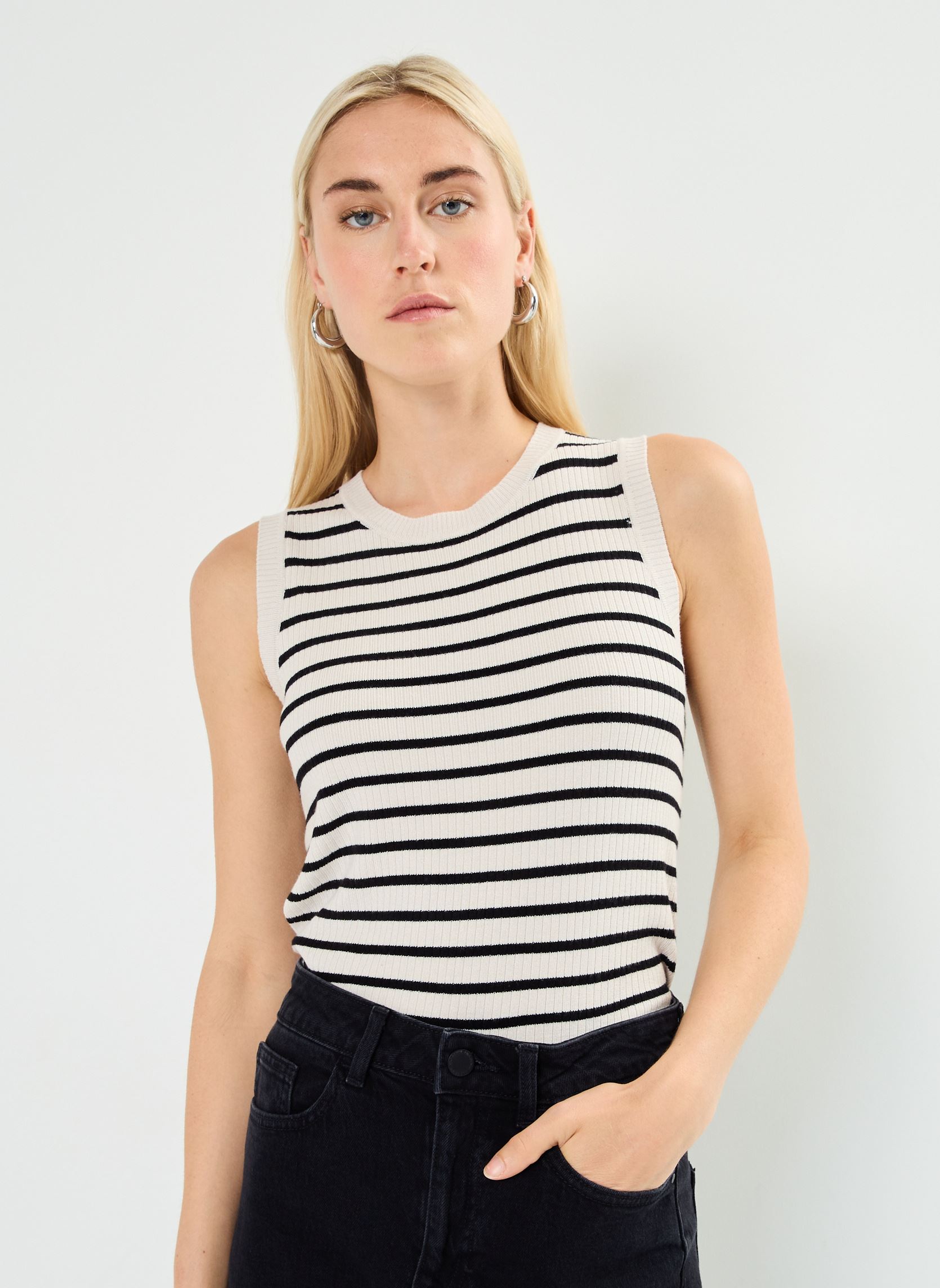 Tops VIZICHA S/S O-NECK STRIPED KNIT TOP femme beige Vila Tops VIZICHA S/S O-NECK STRIPED KNIT TOP femme beige BIRCH
