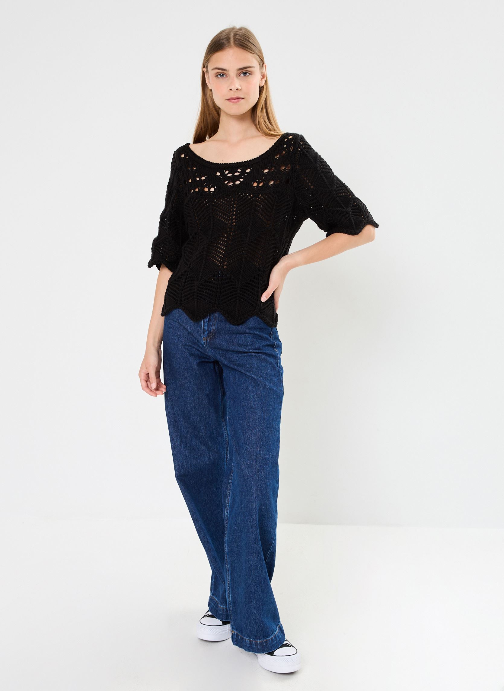 Blusas de manga corta VIASPEN 2/4 O-NECK KNIT/ROU mujer negro Vila Blusas de manga corta VIASPEN 2/4 O-NECK KNIT/ROU mujer negro Meteorite