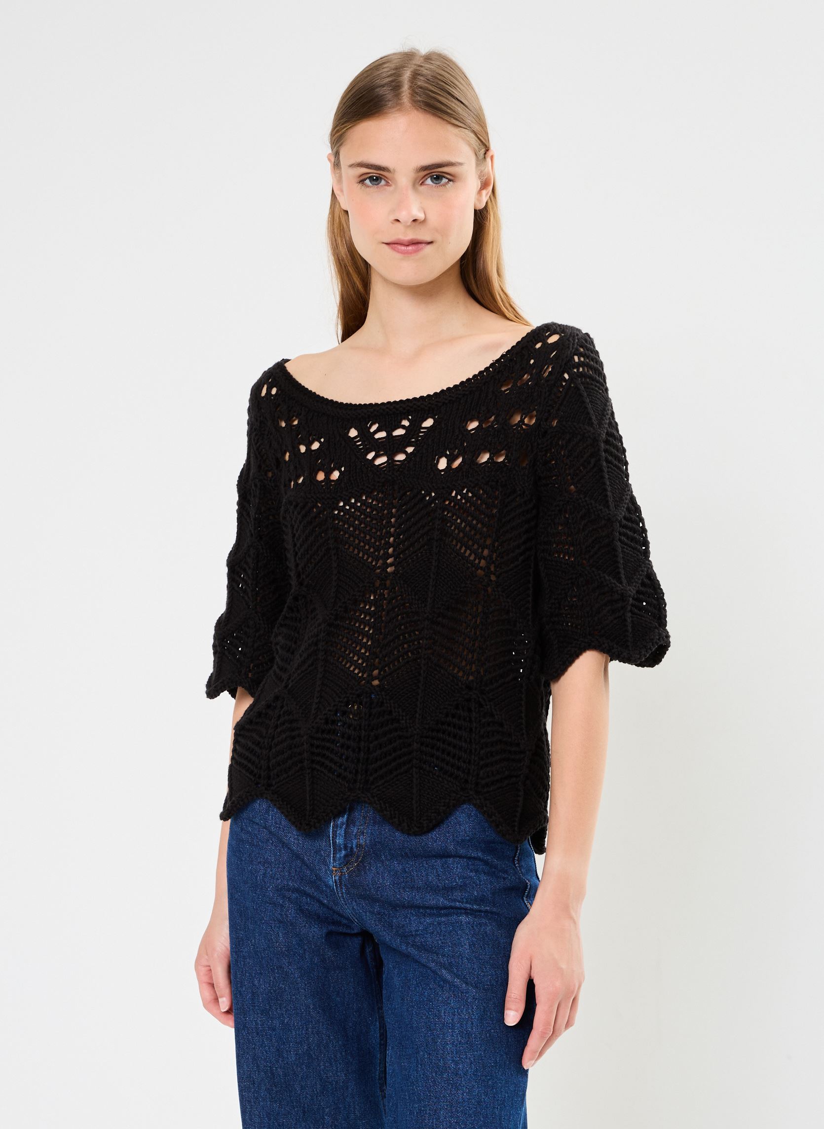 Blusas de manga corta VIASPEN 2/4 O-NECK KNIT/ROU mujer negro Vila Blusas de manga corta VIASPEN 2/4 O-NECK KNIT/ROU mujer negro Meteorite