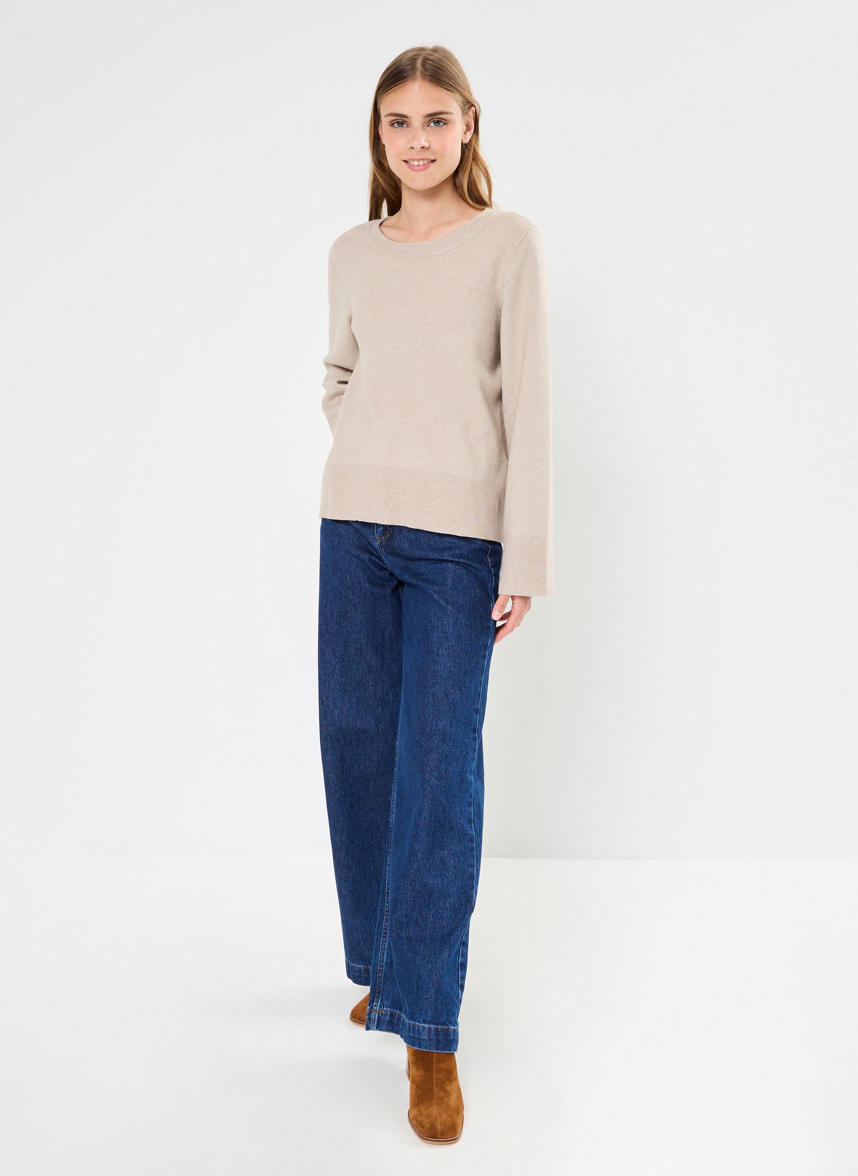 Truien VICASSIE O-NECK L/S KNIT TOP - NOOS dames beige Vila Truien VICASSIE O-NECK L/S KNIT TOP - NOOS dames beige Natural Melange