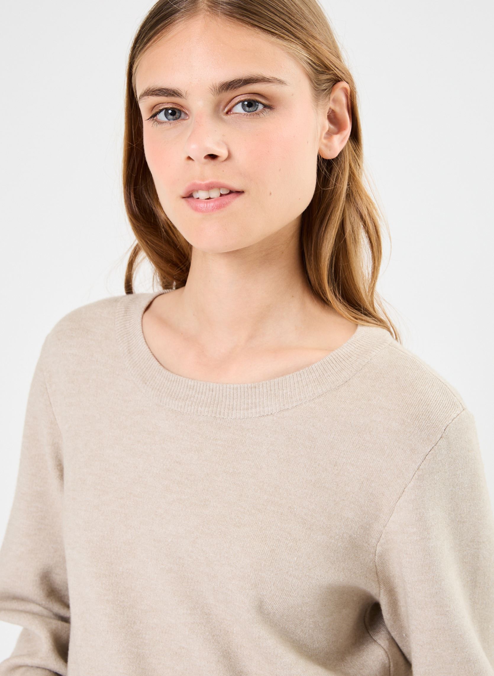 Truien VICASSIE O-NECK L/S KNIT TOP - NOOS dames beige Vila Truien VICASSIE O-NECK L/S KNIT TOP - NOOS dames beige Natural Melange
