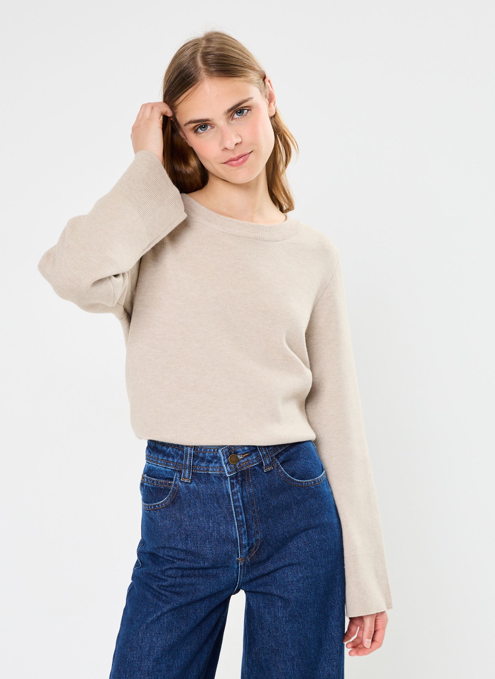 Truien VICASSIE O-NECK L/S KNIT TOP - NOOS dames beige Vila Truien VICASSIE O-NECK L/S KNIT TOP - NOOS dames beige Natural Melange