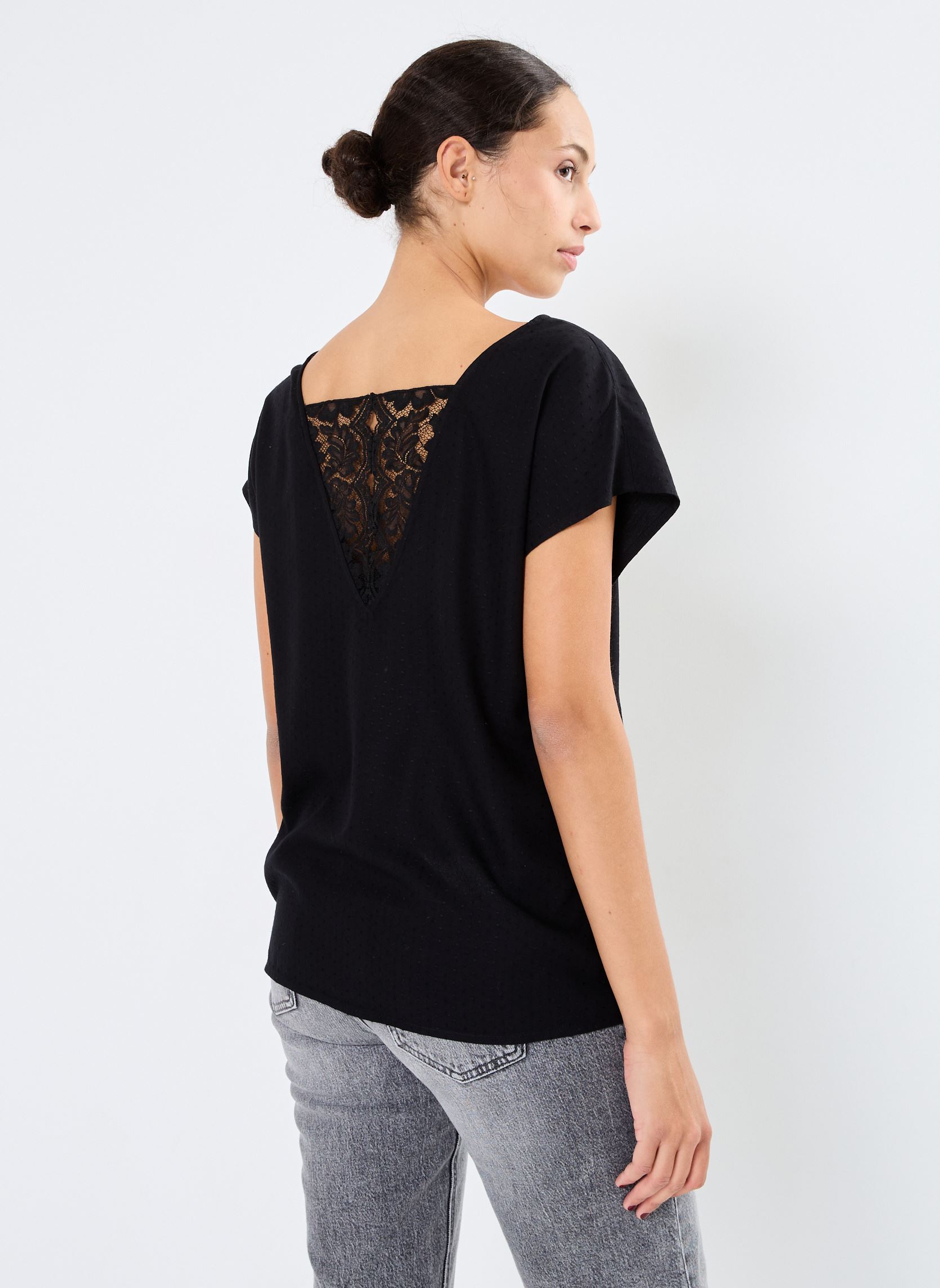 Tee-shirts manches courtes VINENSA C/S V-NECK TOP/LS femme noir Vila Tee-shirts manches courtes VINENSA C/S V-NECK TOP/LS femme noir Black