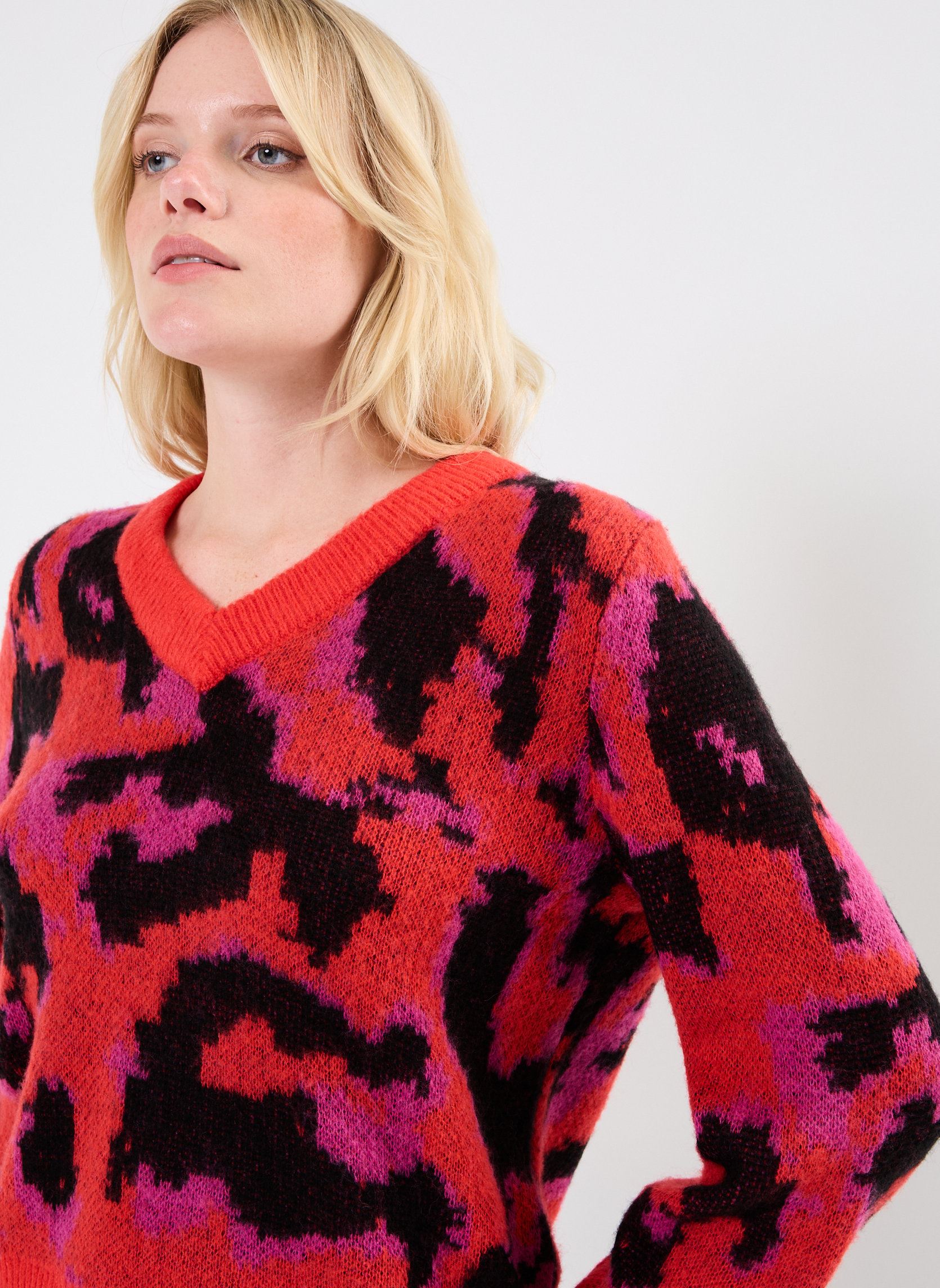 Pullover VICENTA V-NECK LS JACQUARD KNIT TOPR damen mehrfarbig Vila Pullover VICENTA V-NECK LS JACQUARD KNIT TOPR damen mehrfarbig Tomato
