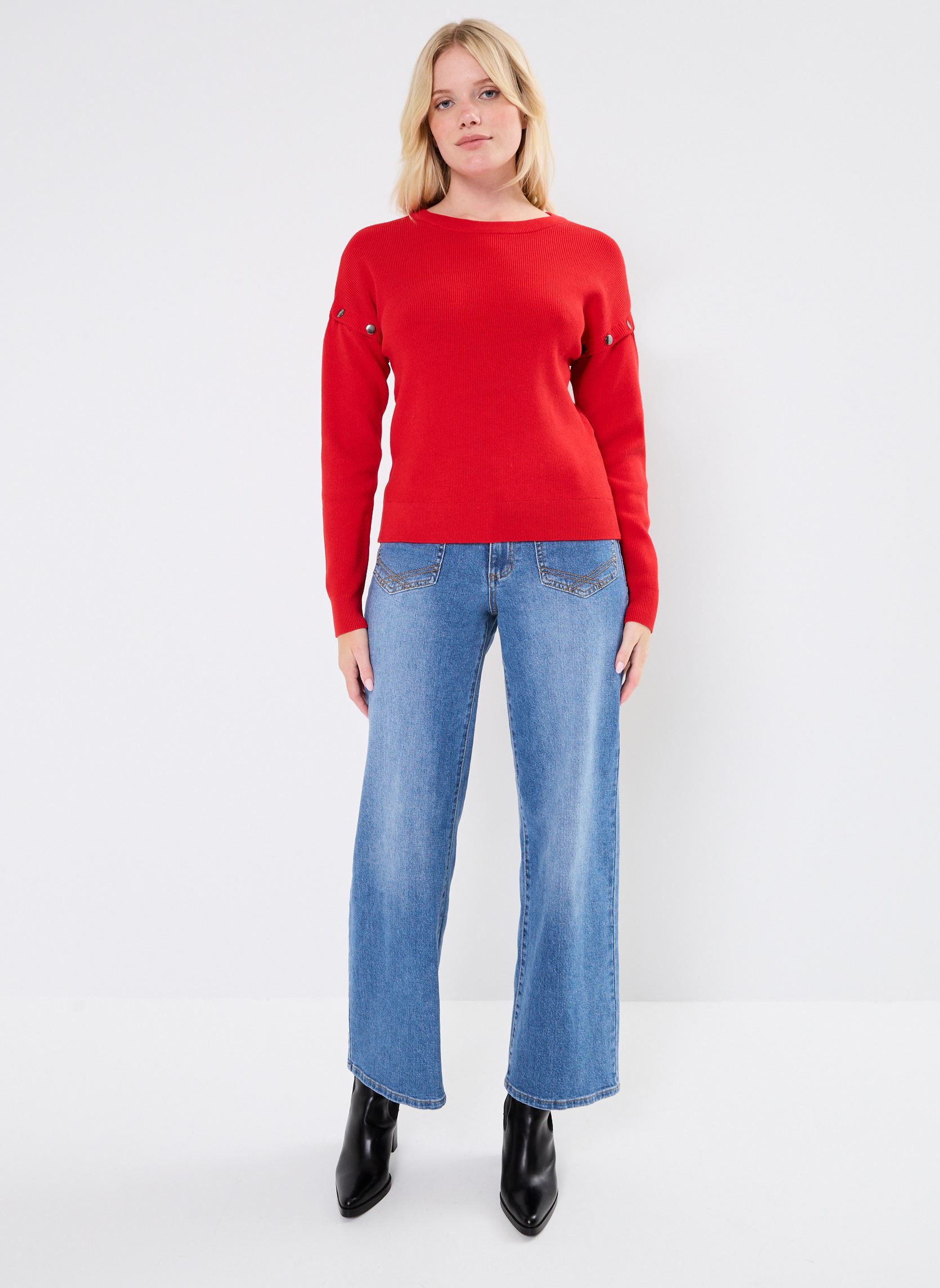 Pullover VIDETACH L/S BUTTON DETAIL KNIT TOP/R damen rot Vila Pullover VIDETACH L/S BUTTON DETAIL KNIT TOP/R damen rot TOMATO