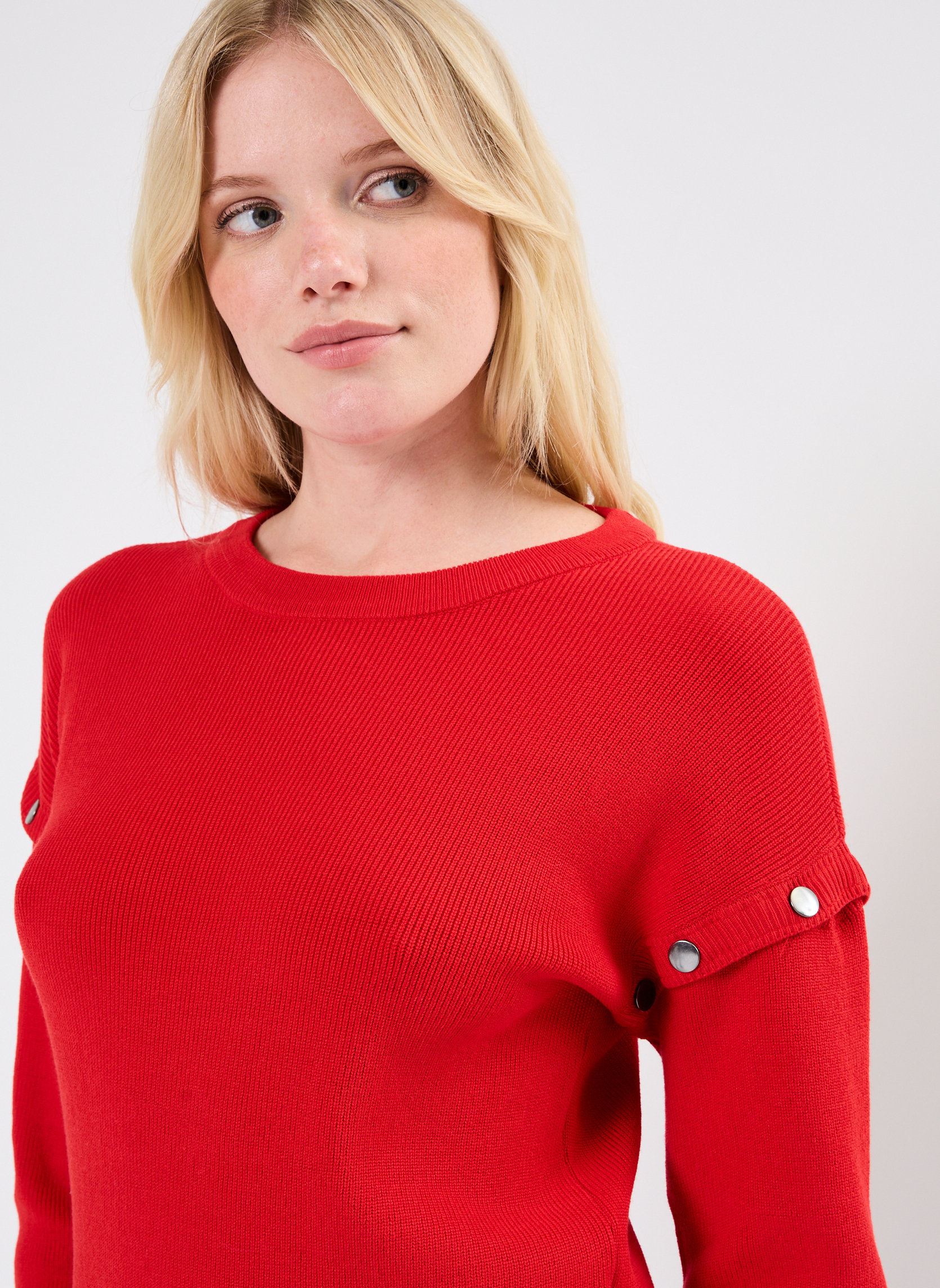 Pullover VIDETACH L/S BUTTON DETAIL KNIT TOP/R damen rot Vila Pullover VIDETACH L/S BUTTON DETAIL KNIT TOP/R damen rot TOMATO