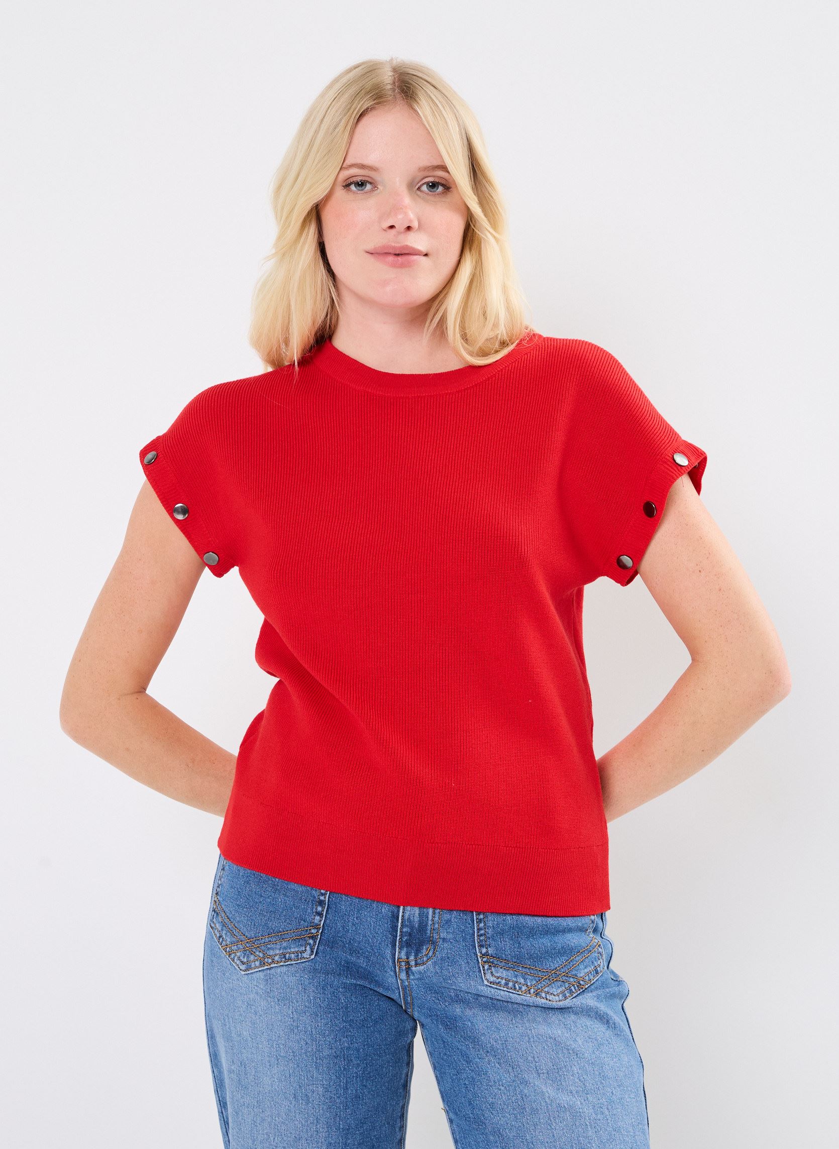 Pullover VIDETACH L/S BUTTON DETAIL KNIT TOP/R damen rot Vila Pullover VIDETACH L/S BUTTON DETAIL KNIT TOP/R damen rot TOMATO