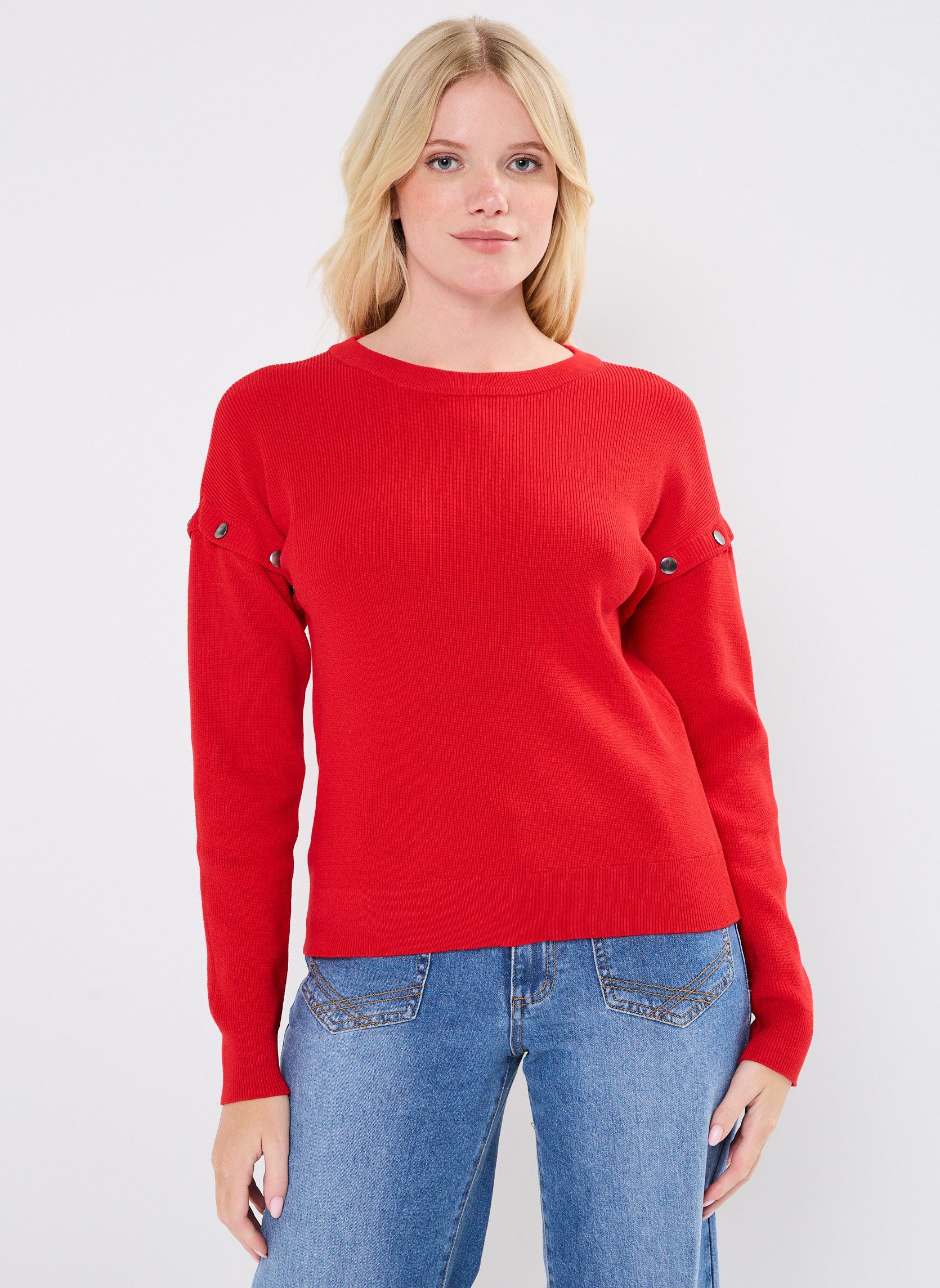 Pullover VIDETACH L/S BUTTON DETAIL KNIT TOP/R damen rot Vila Pullover VIDETACH L/S BUTTON DETAIL KNIT TOP/R damen rot TOMATO