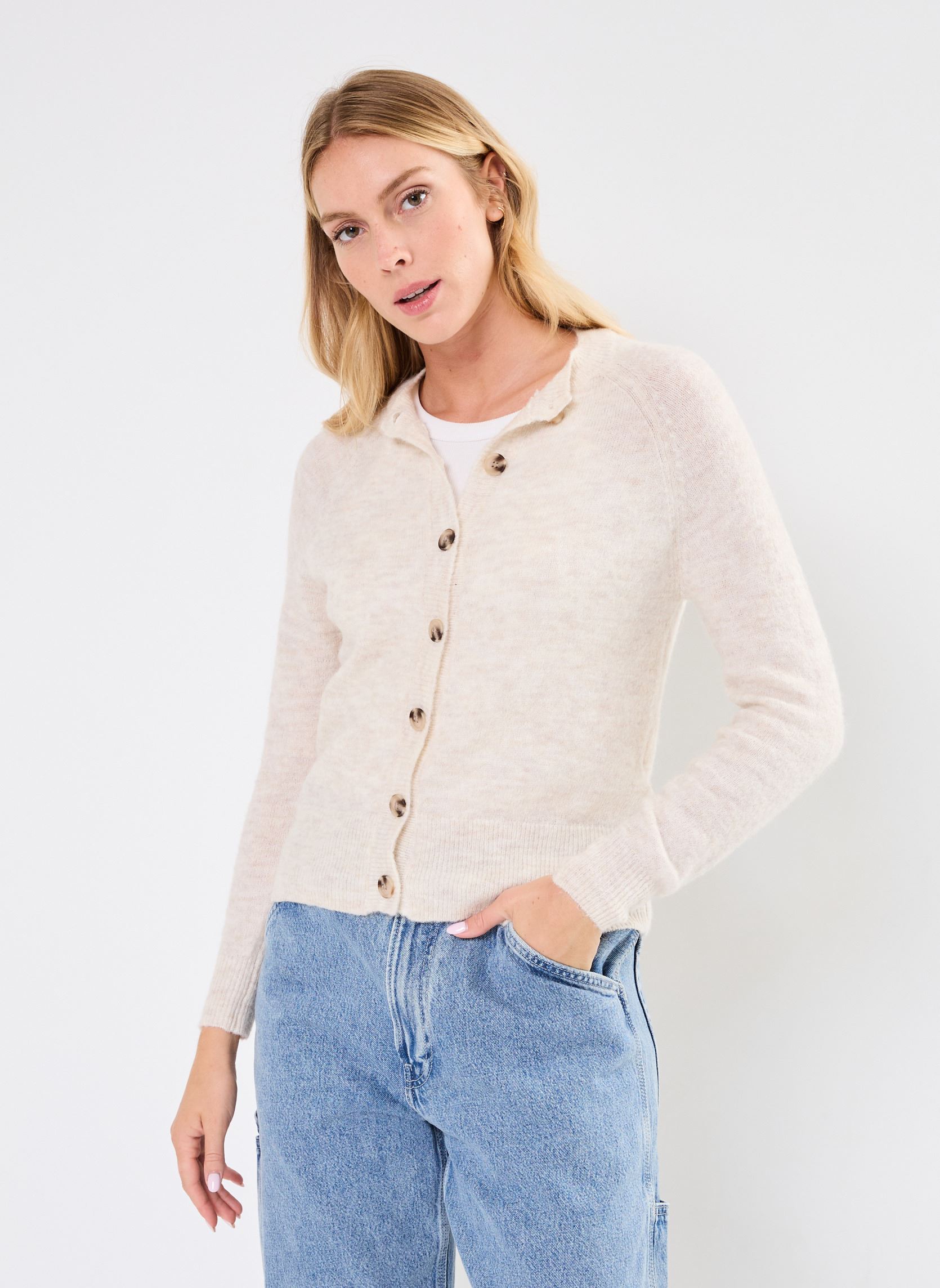 Strickjacken und Westen VIJULAJA O-NECK L/S KNIT CARDIGAN damen beige Vila Strickjacken und Westen VIJULAJA O-NECK L/S KNIT CARDIGAN damen beige Super Light Natural Melan