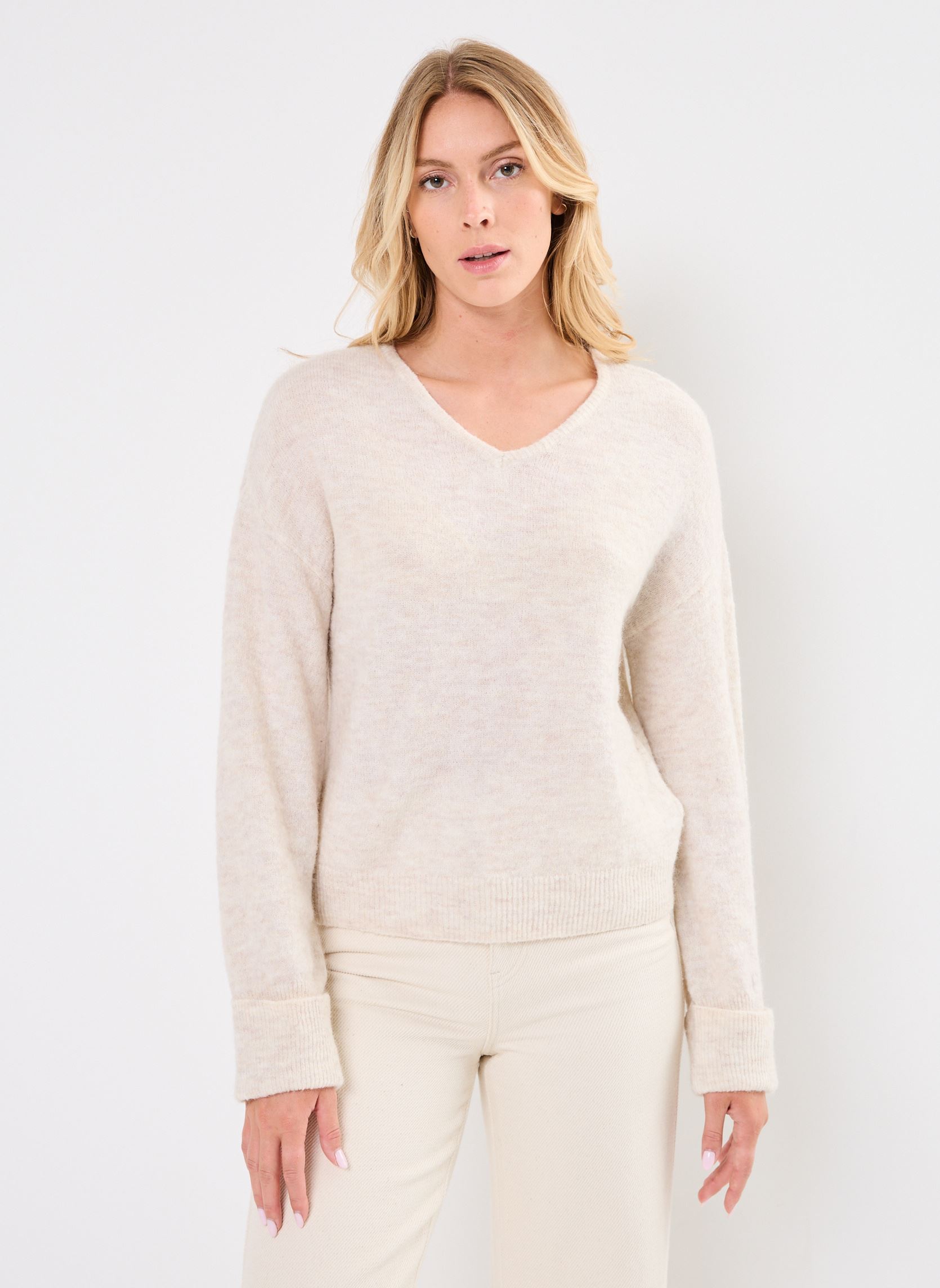 Pullover VIJULAJA V-NECK REV L/S CUFF TOP damen beige Vila Pullover VIJULAJA V-NECK REV L/S CUFF TOP damen beige Super Light Natural Melan