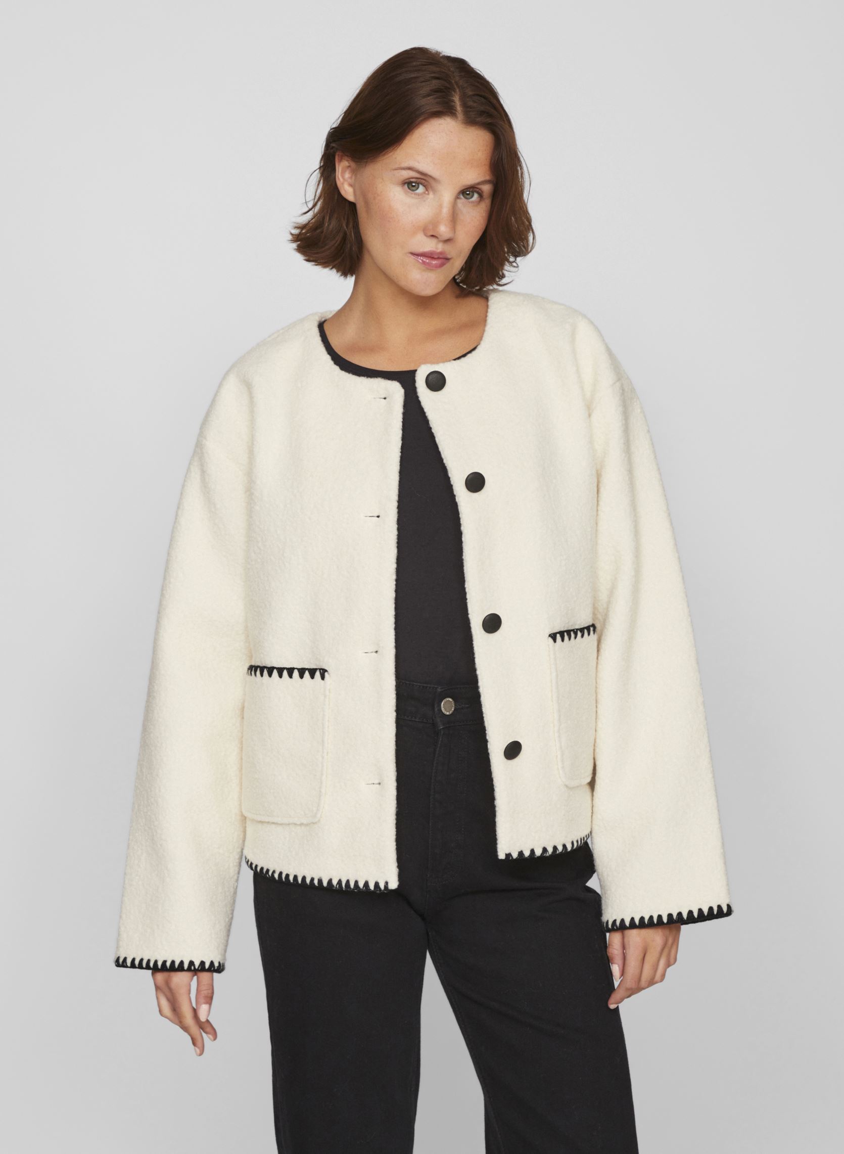 Jassen VIKAYA L/S SHORT TEDDY JACKET dames wit Vila Jassen VIKAYA L/S SHORT TEDDY JACKET dames wit Birch