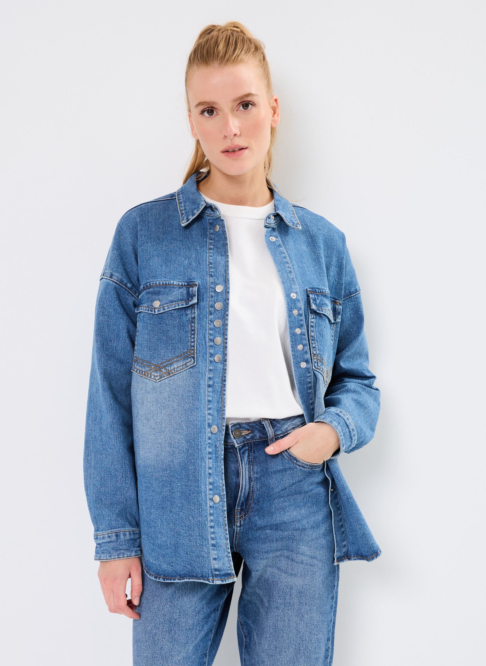 Lange mouw overhemden VILORIE L/S DENIM SHIRT/C29 dames blauw Vila Lange mouw overhemden VILORIE L/S DENIM SHIRT/C29 dames blauw Medium Blue Denim