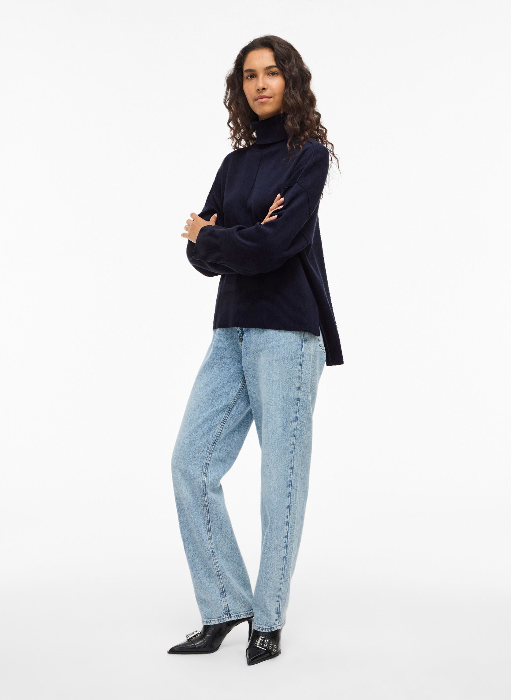 Truien VIOSTRIA ROLLNECK L/S KNIT TOP-NOOS dames blauw Vila Truien VIOSTRIA ROLLNECK L/S KNIT TOP-NOOS dames blauw NAVY BLAZER