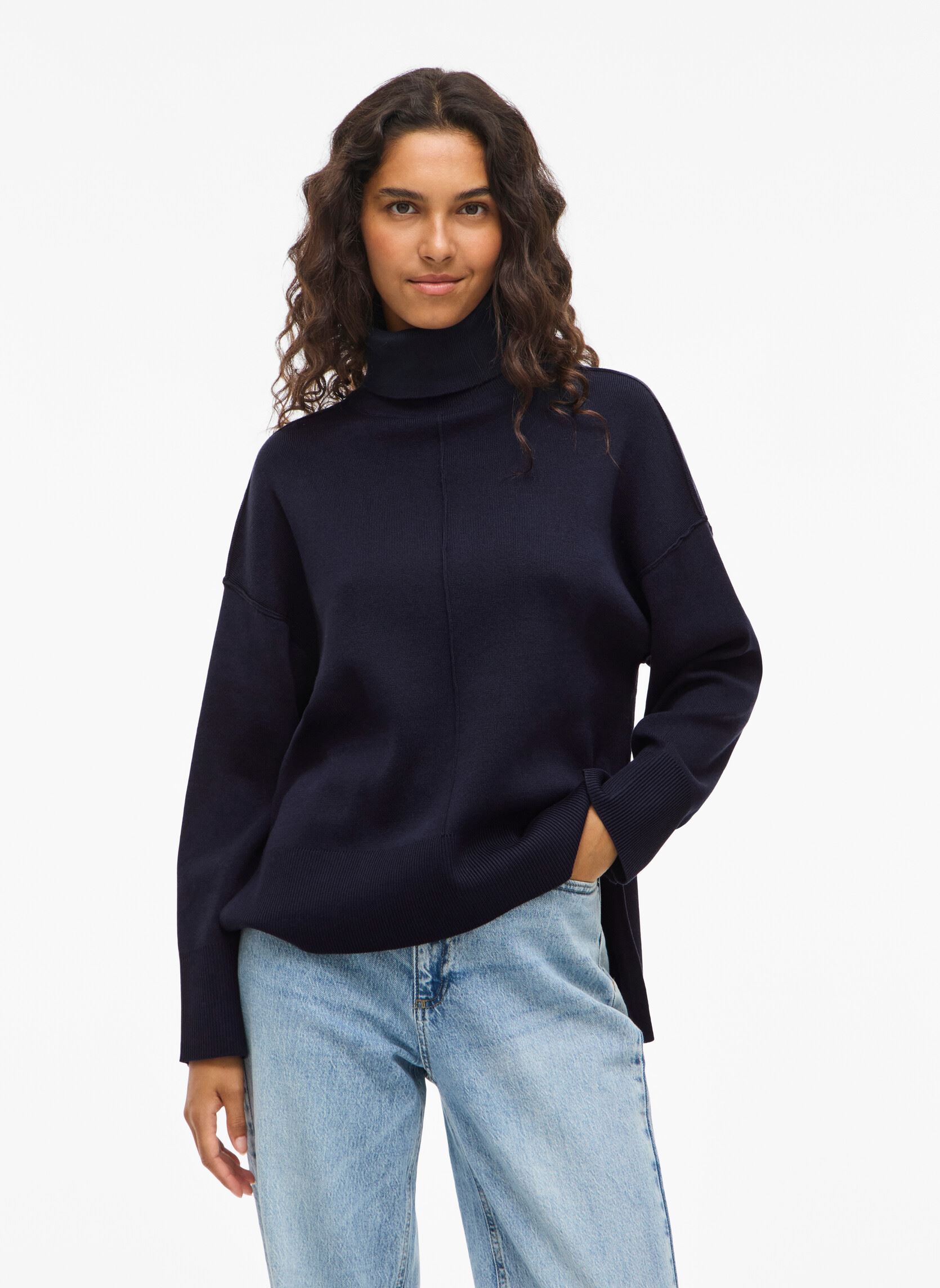 Truien VIOSTRIA ROLLNECK L/S KNIT TOP-NOOS dames blauw Vila Truien VIOSTRIA ROLLNECK L/S KNIT TOP-NOOS dames blauw NAVY BLAZER