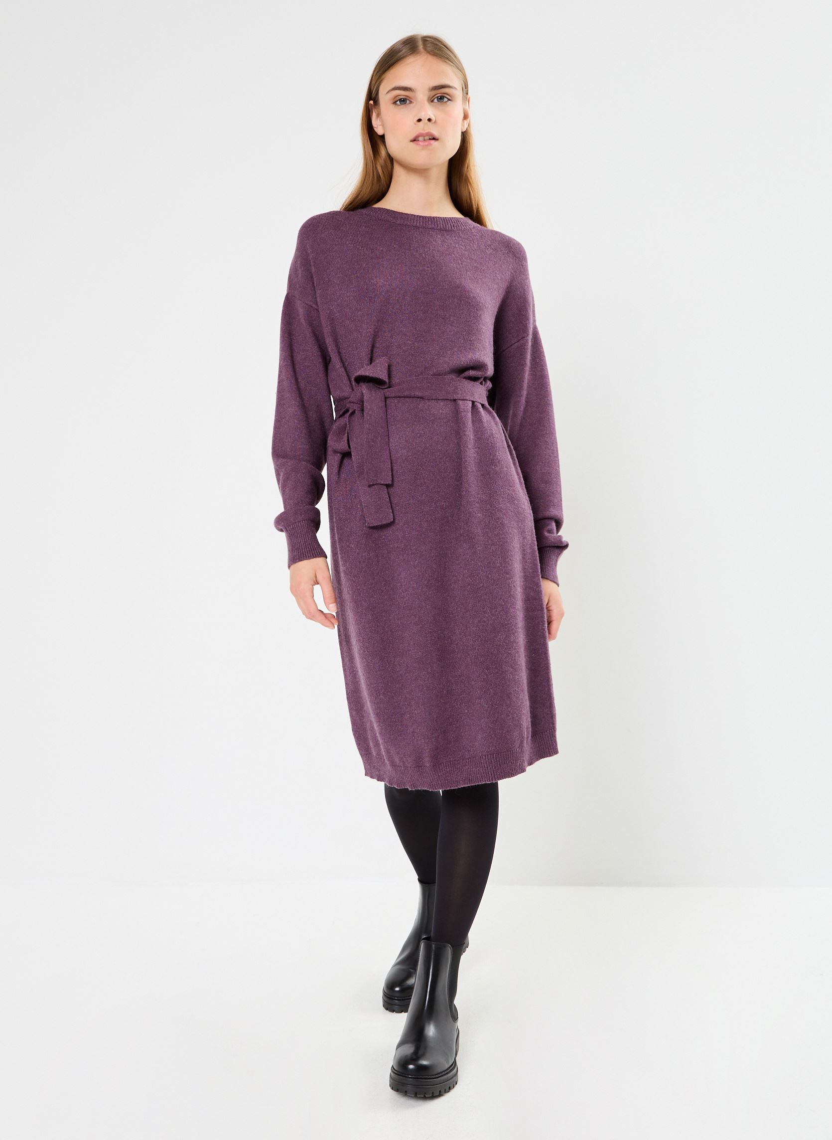 Robes VIRIL O-NECK L/S BELT KNIT DRESS - NOOS femme violet Vila Robes VIRIL O-NECK L/S BELT KNIT DRESS - NOOS femme violet Plum Perfect