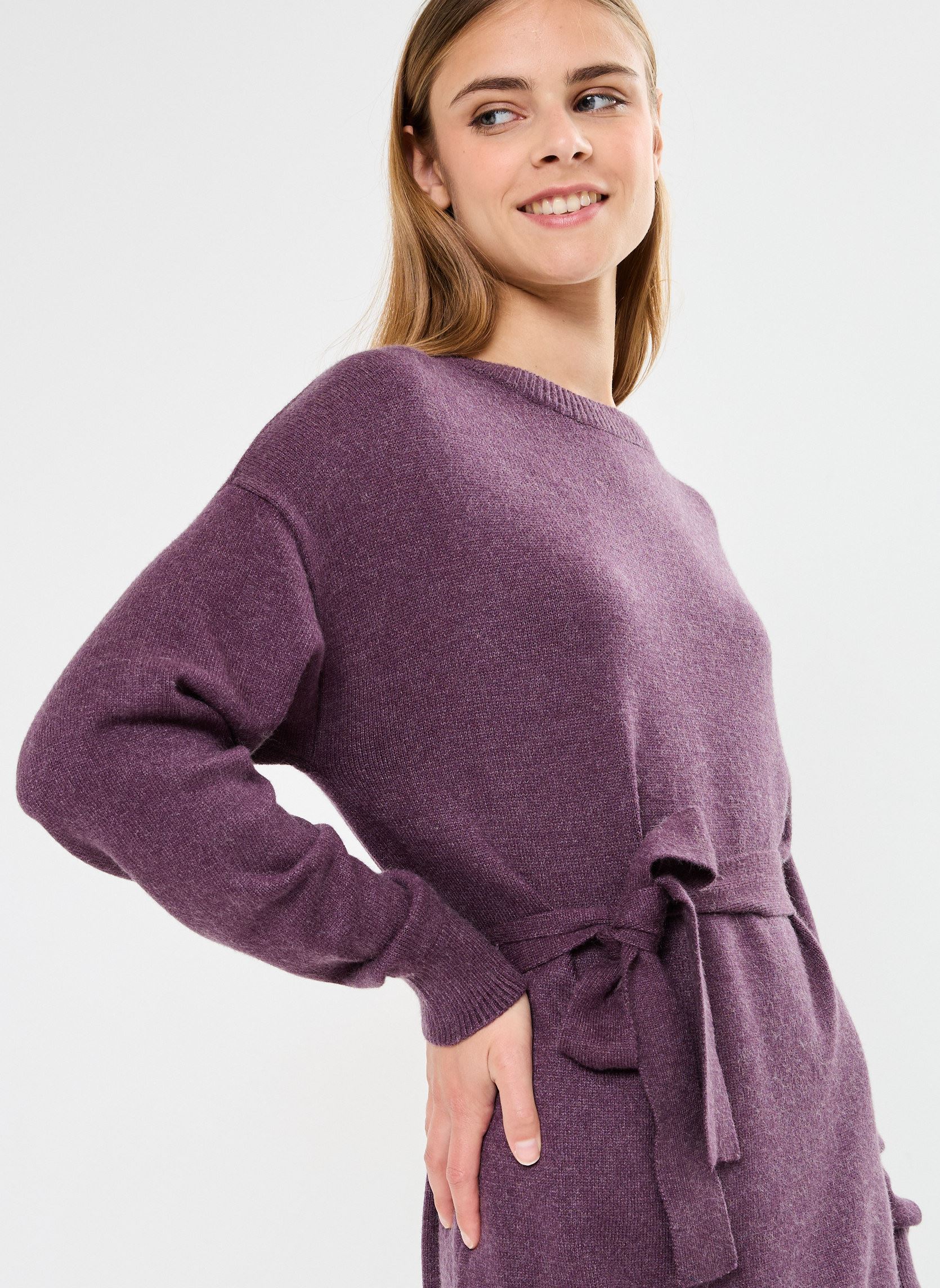 Robes VIRIL O-NECK L/S BELT KNIT DRESS - NOOS femme violet Vila Robes VIRIL O-NECK L/S BELT KNIT DRESS - NOOS femme violet Plum Perfect