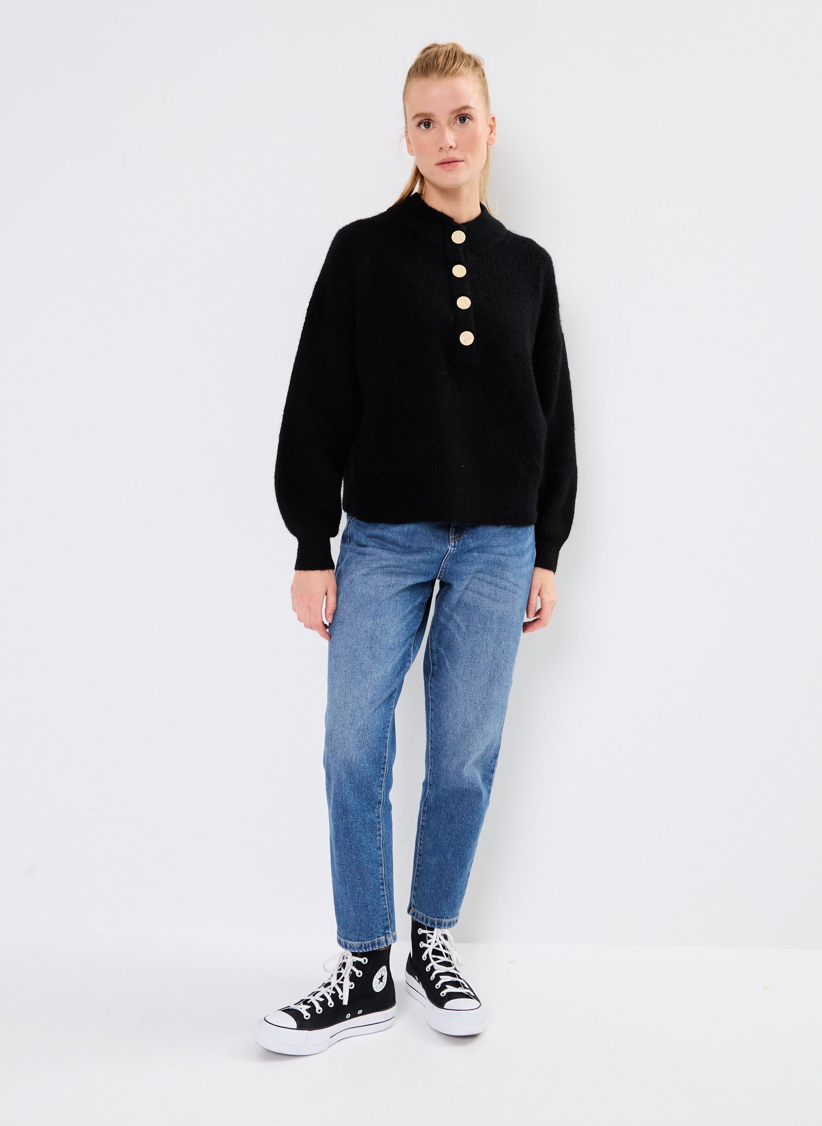 Pullover VIALVA HIGHNECK L/S BUTTON KNIT TOP/R damen schwarz Vila Pullover VIALVA HIGHNECK L/S BUTTON KNIT TOP/R damen schwarz Black Beauty