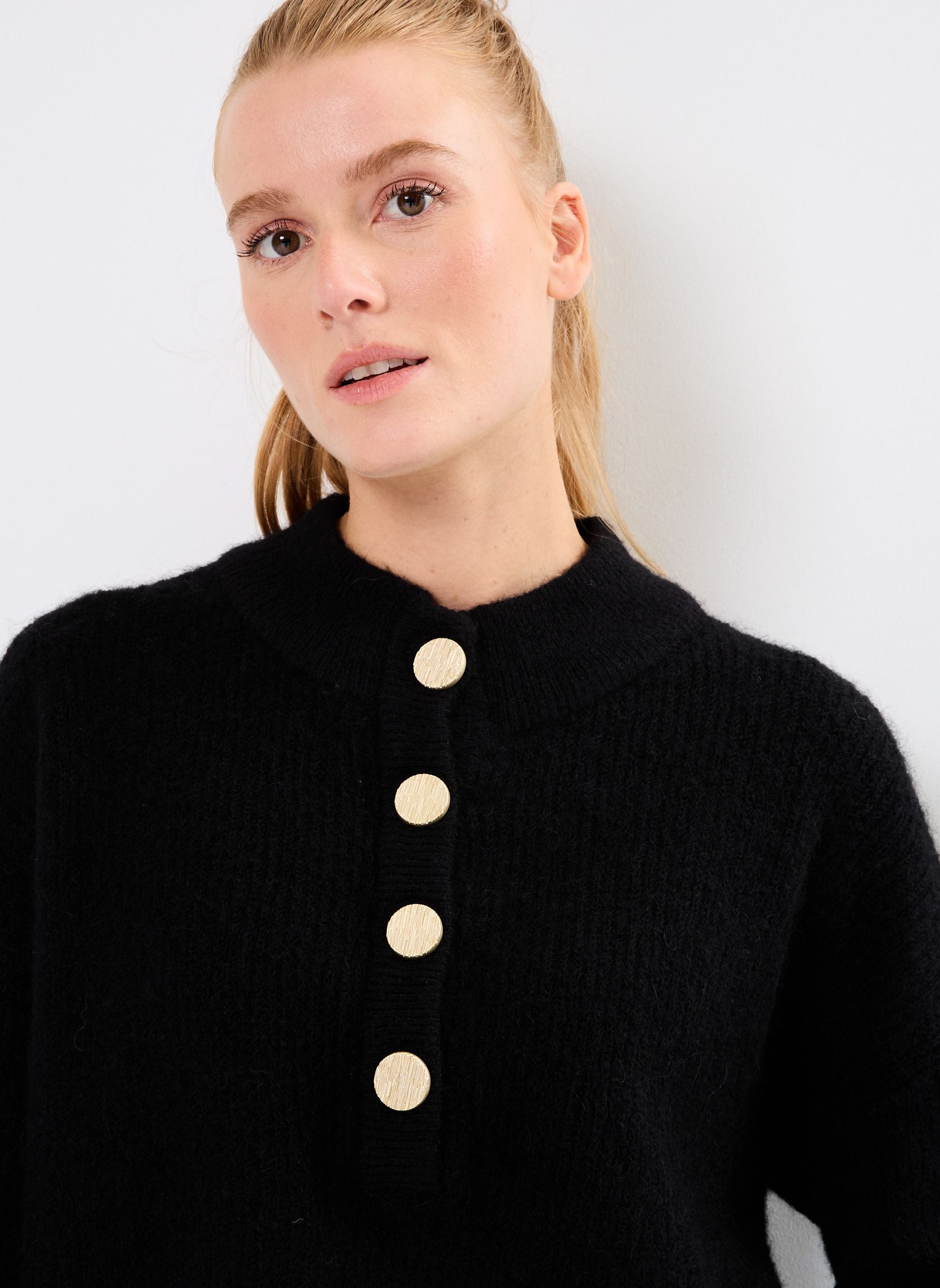 Pullover VIALVA HIGHNECK L/S BUTTON KNIT TOP/R damen schwarz Vila Pullover VIALVA HIGHNECK L/S BUTTON KNIT TOP/R damen schwarz Black Beauty