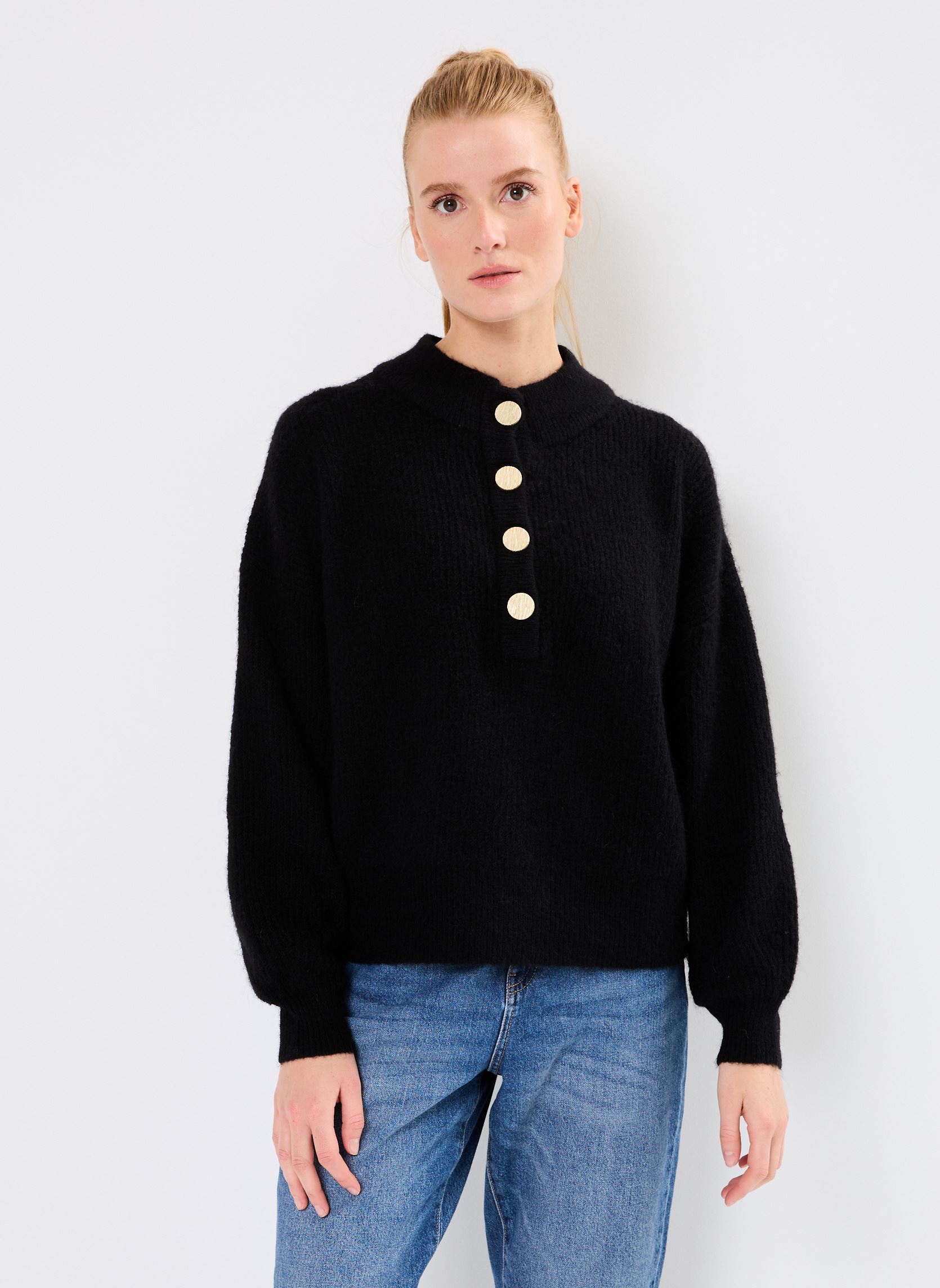 Pullover VIALVA HIGHNECK L/S BUTTON KNIT TOP/R damen schwarz Vila Pullover VIALVA HIGHNECK L/S BUTTON KNIT TOP/R damen schwarz Black Beauty