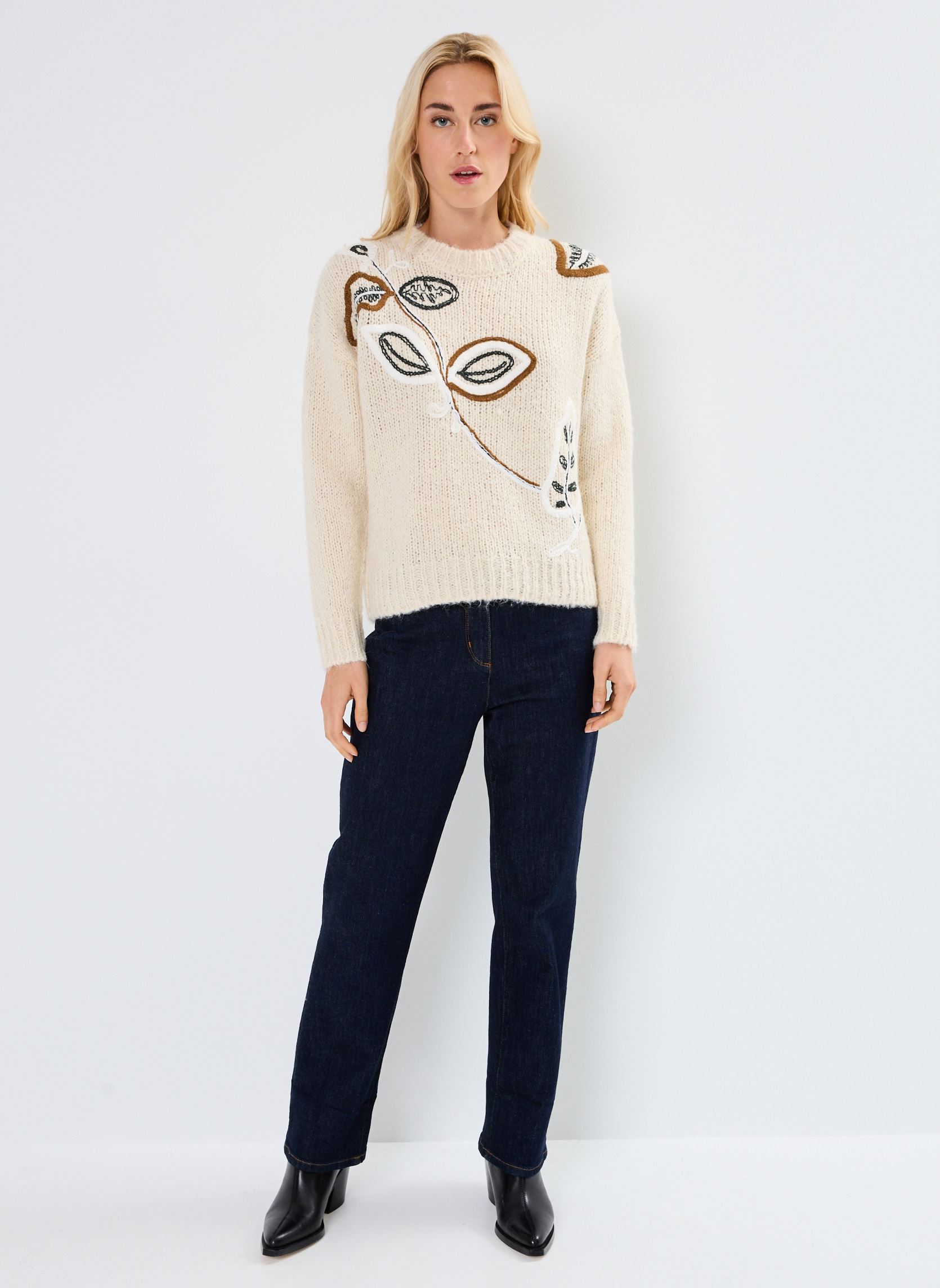 Pullover VIBRIDA O-NECK L/S EMBROIDERY KNIT TOP damen beige Vila Pullover VIBRIDA O-NECK L/S EMBROIDERY KNIT TOP damen beige BIRCH