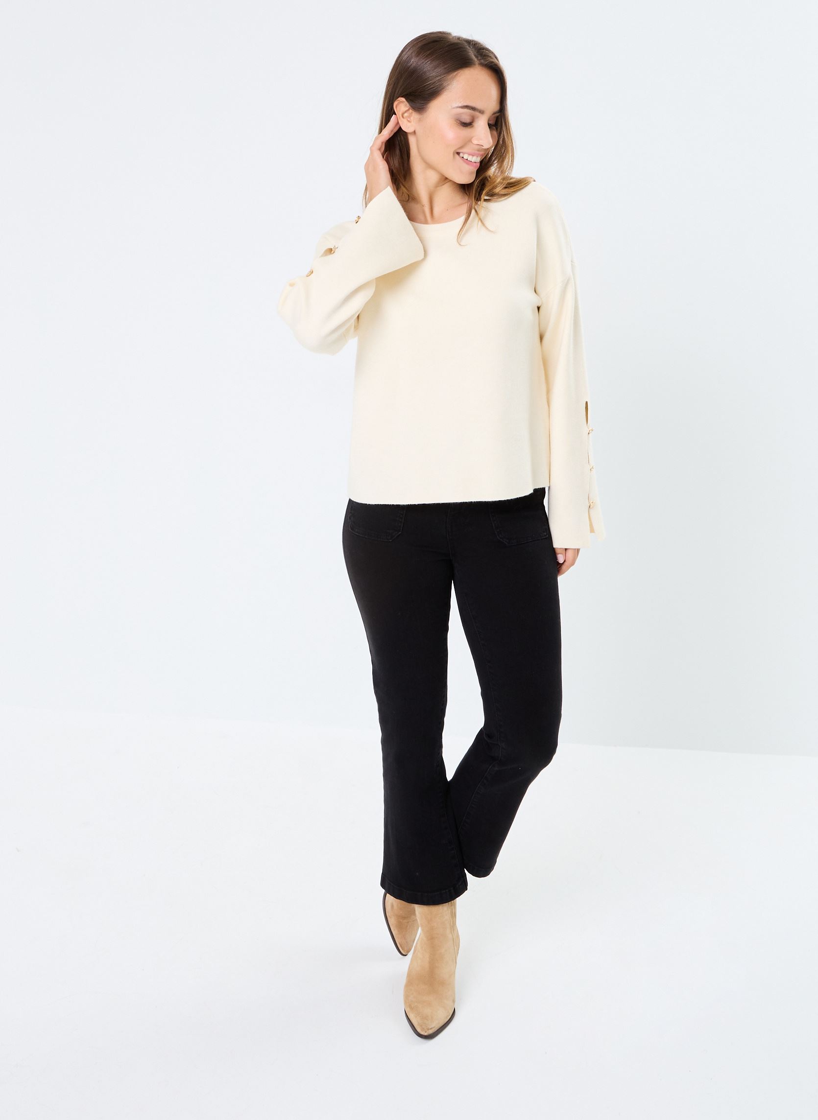 Pullover VICASSIE L/S BUTTON DETAIL KNIT TOP/R damen beige Vila Pullover VICASSIE L/S BUTTON DETAIL KNIT TOP/R damen beige Birch