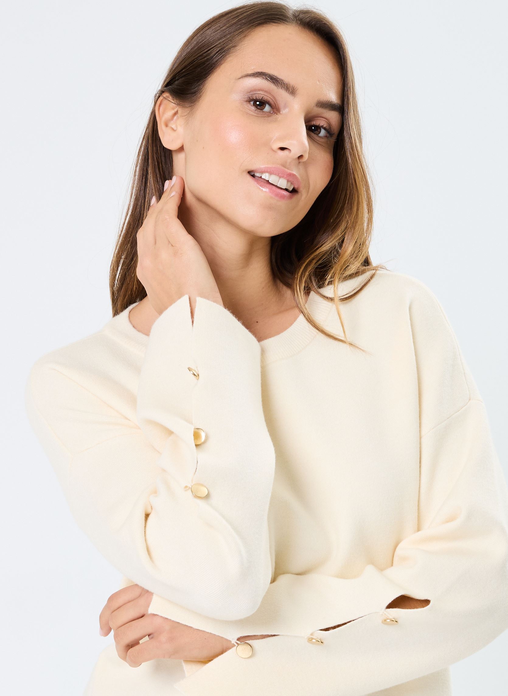 Pullover VICASSIE L/S BUTTON DETAIL KNIT TOP/R damen beige Vila Pullover VICASSIE L/S BUTTON DETAIL KNIT TOP/R damen beige Birch