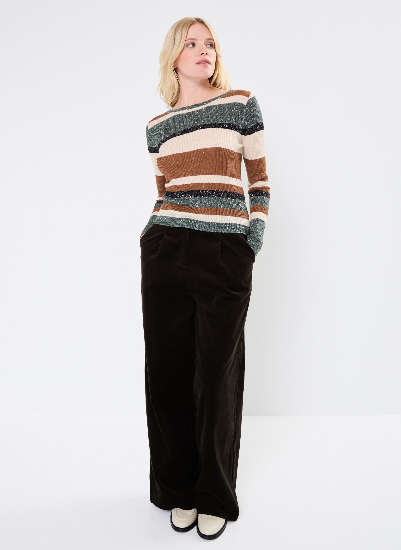Pulls VIEMBER OPEN O-NECK L/S GLITTER KNIT TOP femme marron Vila Pulls VIEMBER OPEN O-NECK L/S GLITTER KNIT TOP femme marron RUBBER