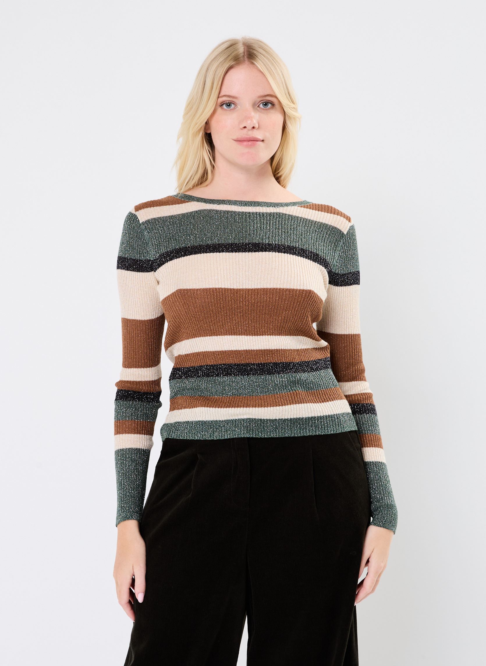 Pulls VIEMBER OPEN O-NECK L/S GLITTER KNIT TOP femme marron Vila Pulls VIEMBER OPEN O-NECK L/S GLITTER KNIT TOP femme marron RUBBER